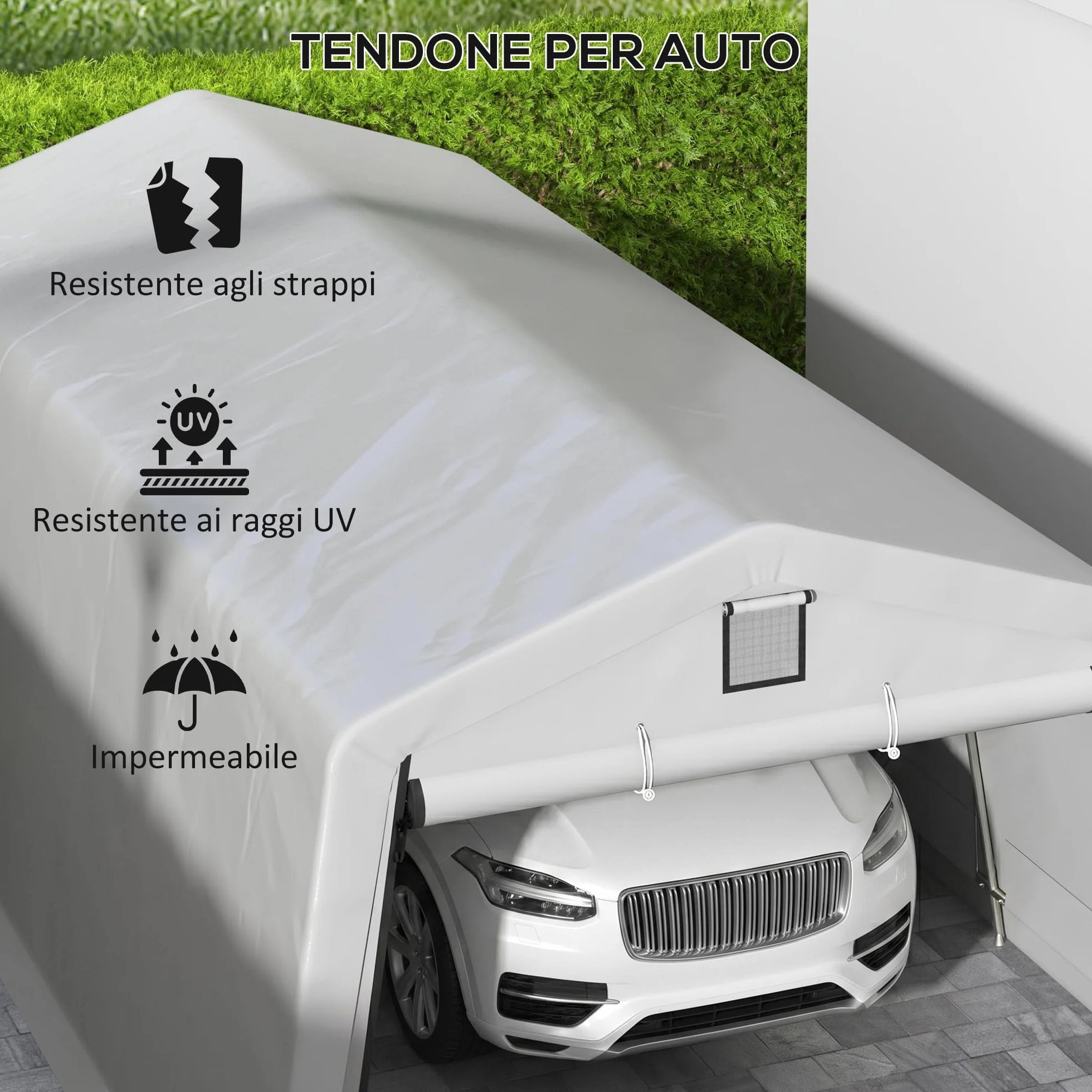 Outsunny Tendone da Giardino per Auto in Acciaio Zincato e PE 618x265/330x240 cm Grigio Chiaro