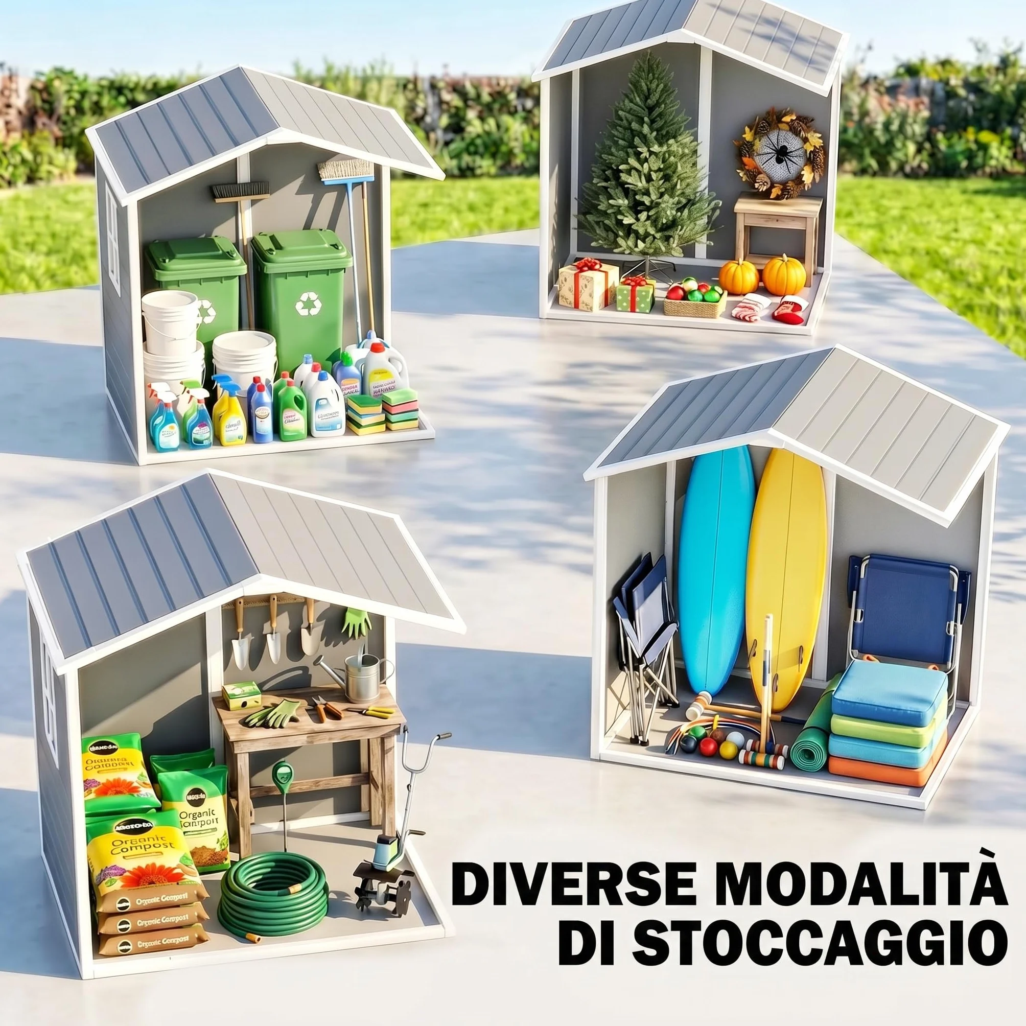 Outsunny Casetta da Giardino Porta Attrezzi in Finitura Effetto Legno Graffiato con Pavimento, 2.12m² Capanno da Giardino con Doppia Porte e Serratura, Tetto Inclinato, 183x134x210 cm, Grigio