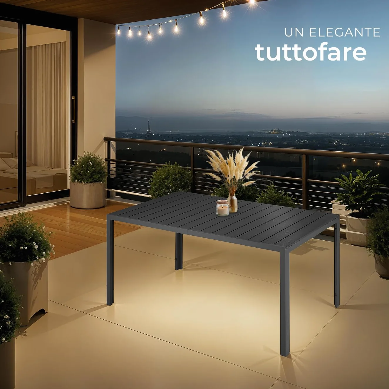 Tectake Tavolo da Giardino Rettangolare Alluminio Inossidabile 150x90x74,5 cm Nero