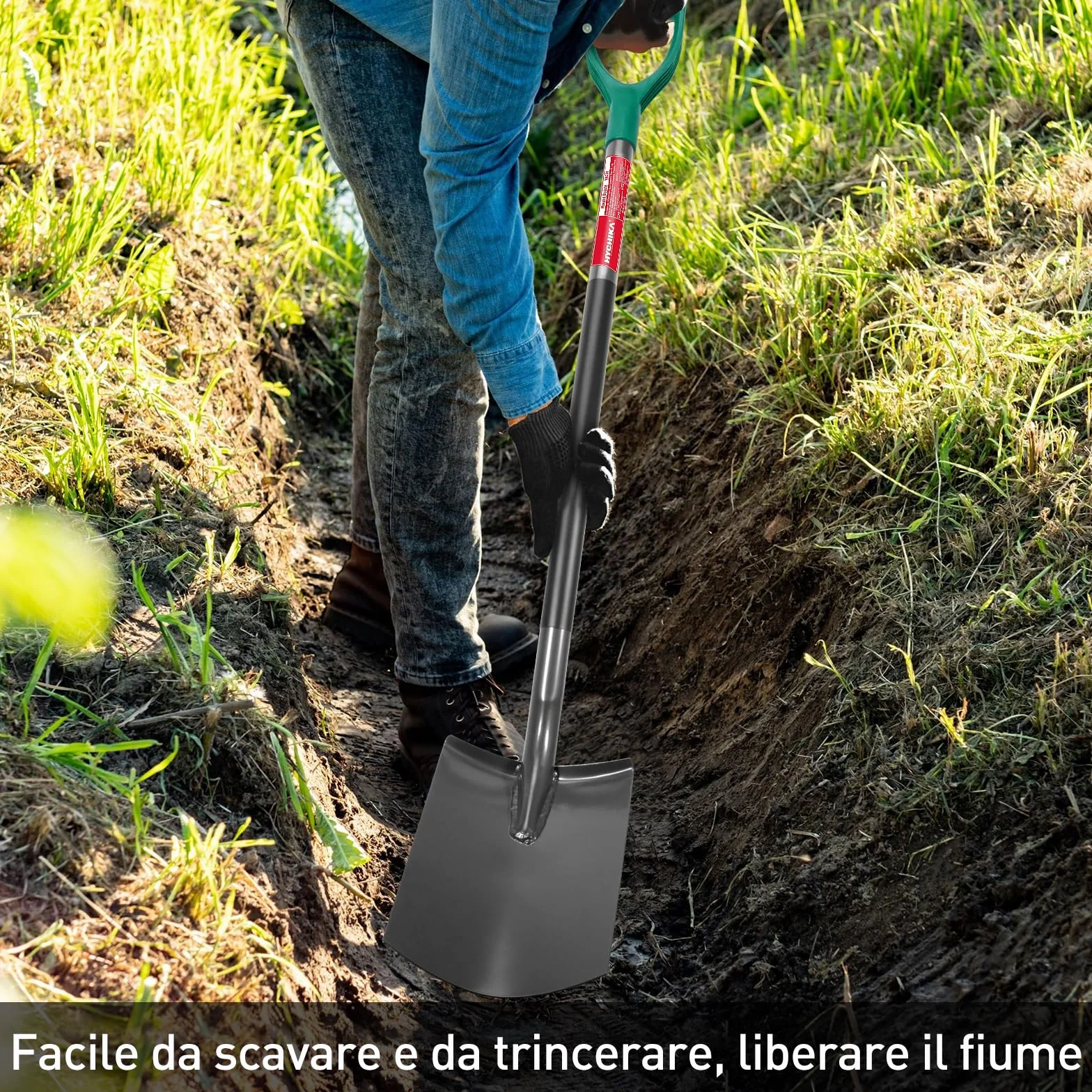 HYCHIKA Pala da Giardino Circolare, Vanga da Giardinaggi, Pala da Scavo, Acciaio Temprato di Alta Qualità, Manico Ergonomico Impugnatura a D, per Piante, Agricola, Diserbo, Spalatura Neve