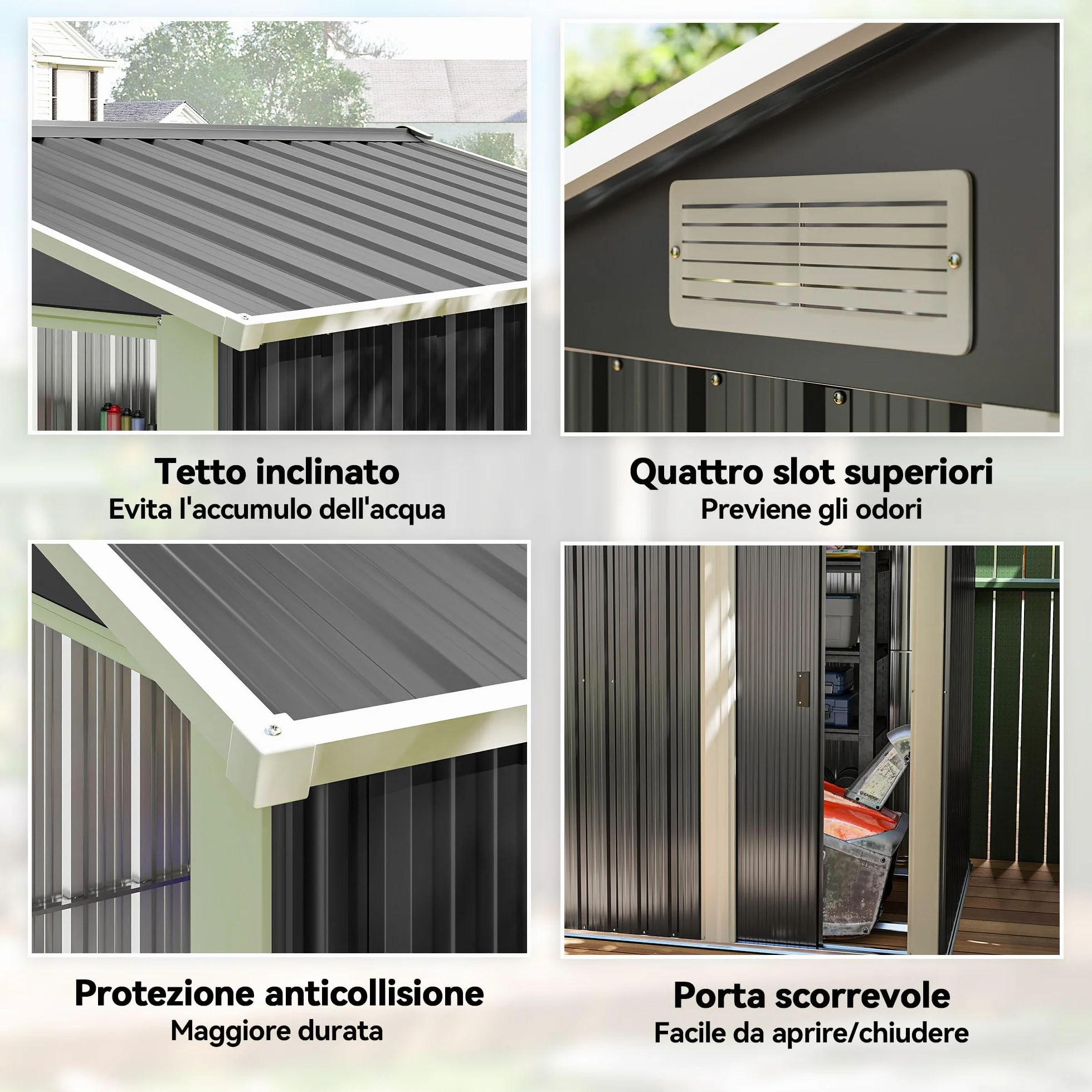 Outsunny Casetta da Giardino 1.7m² in Acciaio Zincato con kit Fondazione, Capanno da Giardino Porta Attrezzi con Tetto Inclinato, 4 Prese d'Aria, Porta Scorrevole, 152x132x188 cm, Grigio Scuro