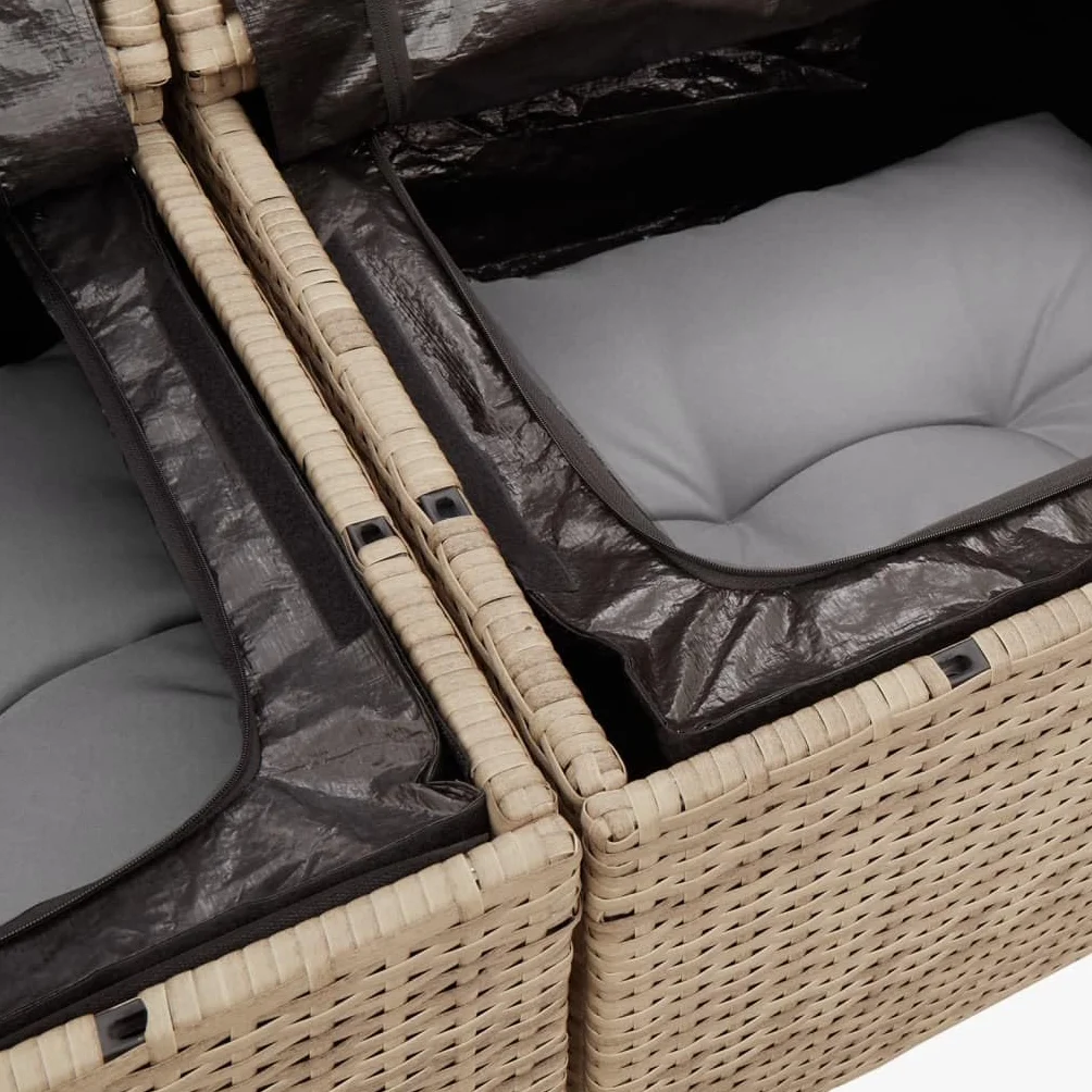 IKAYAA Divanetto da Esterno 2 Posti con Contenitore Divano da Giardino in Polyrattan Salotto da Giardino in Polyrattan Set da arredo per Esterno con Cuscini-Beige e Grigio Chiaro-2 pz