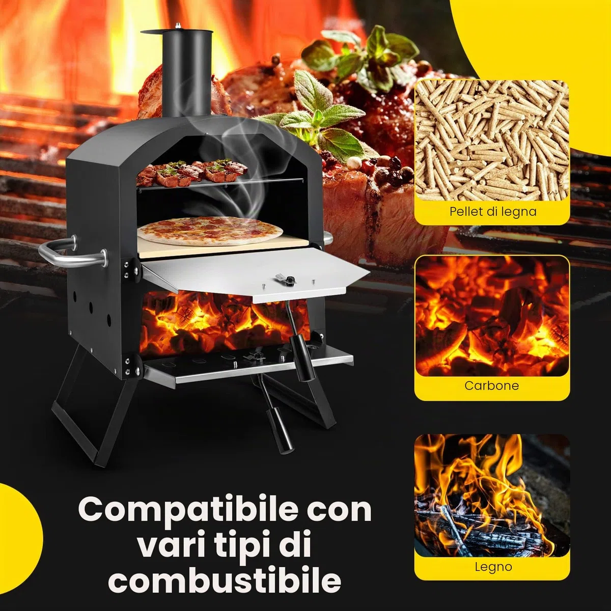 FANTASK Forno per pizza a 2 strati con pietra, griglia, pala e copertura impermeabile