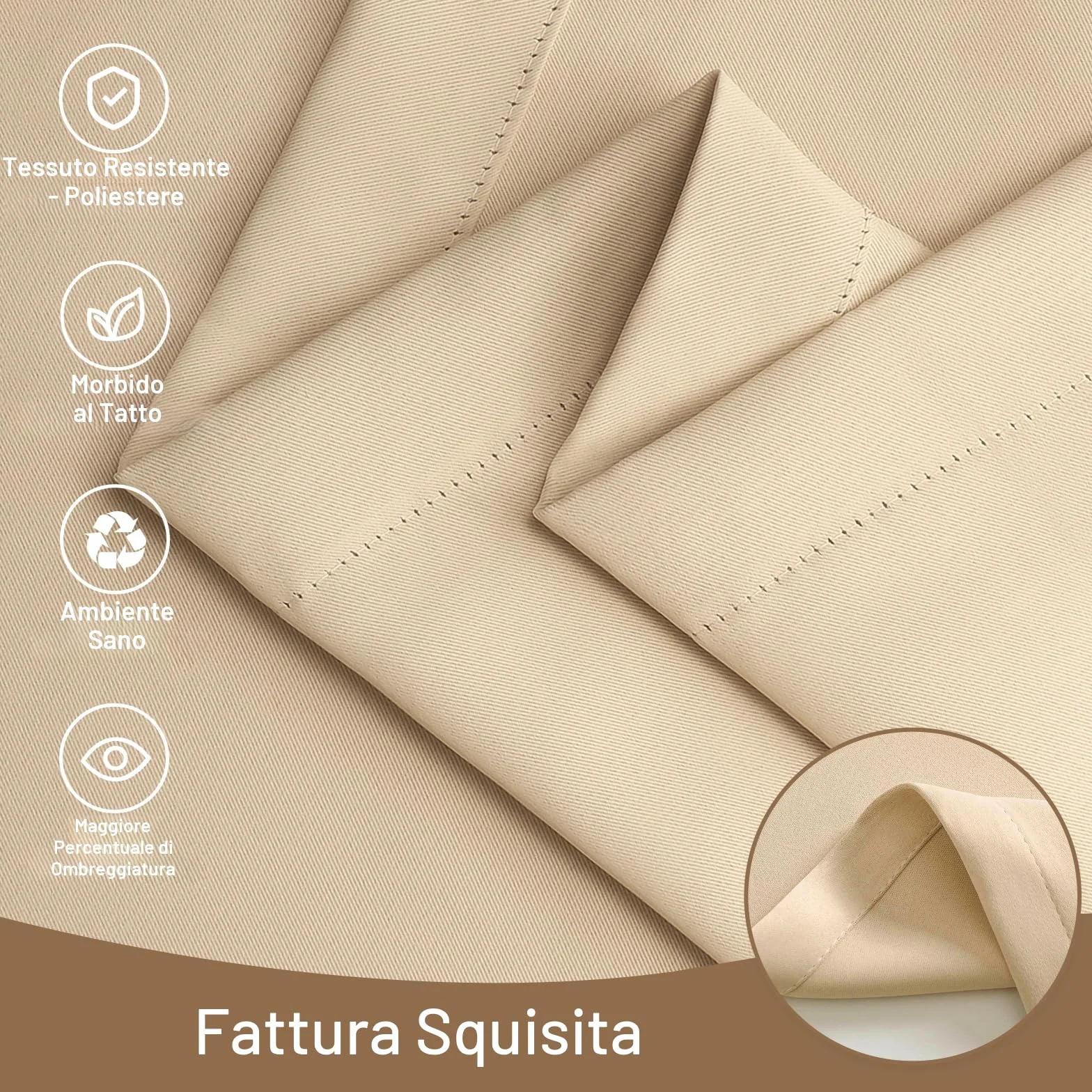 Tende da Esterno Impermeabile,2 Pezzi Tende per Esterno con Anelli,Tende per Gazebo Esterno Oscurante,Tende Idrorepellente per Esterni per Balconi,Terrazzo,Veranda,132x215cm,Beige