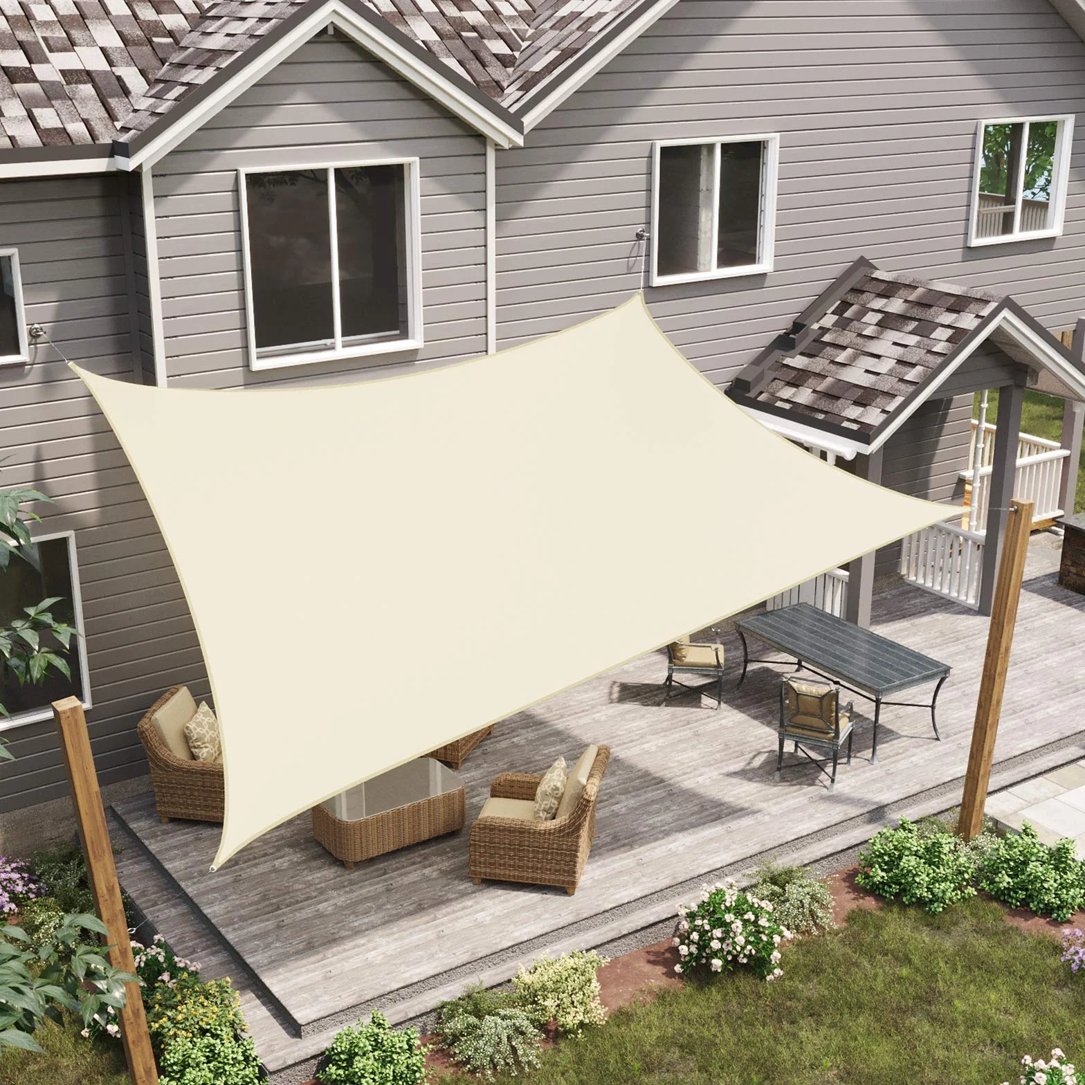 Tenda Parasole LARMNEE PES 3 x 4 m Vela Ombreggiante 93% UV Resistente all'Acqua 1000 mm Beige