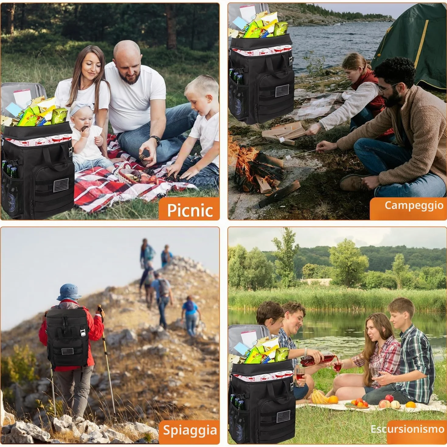 Borsa termica da picnic 43 l, borsa frigo grande per campeggio e spiaggia