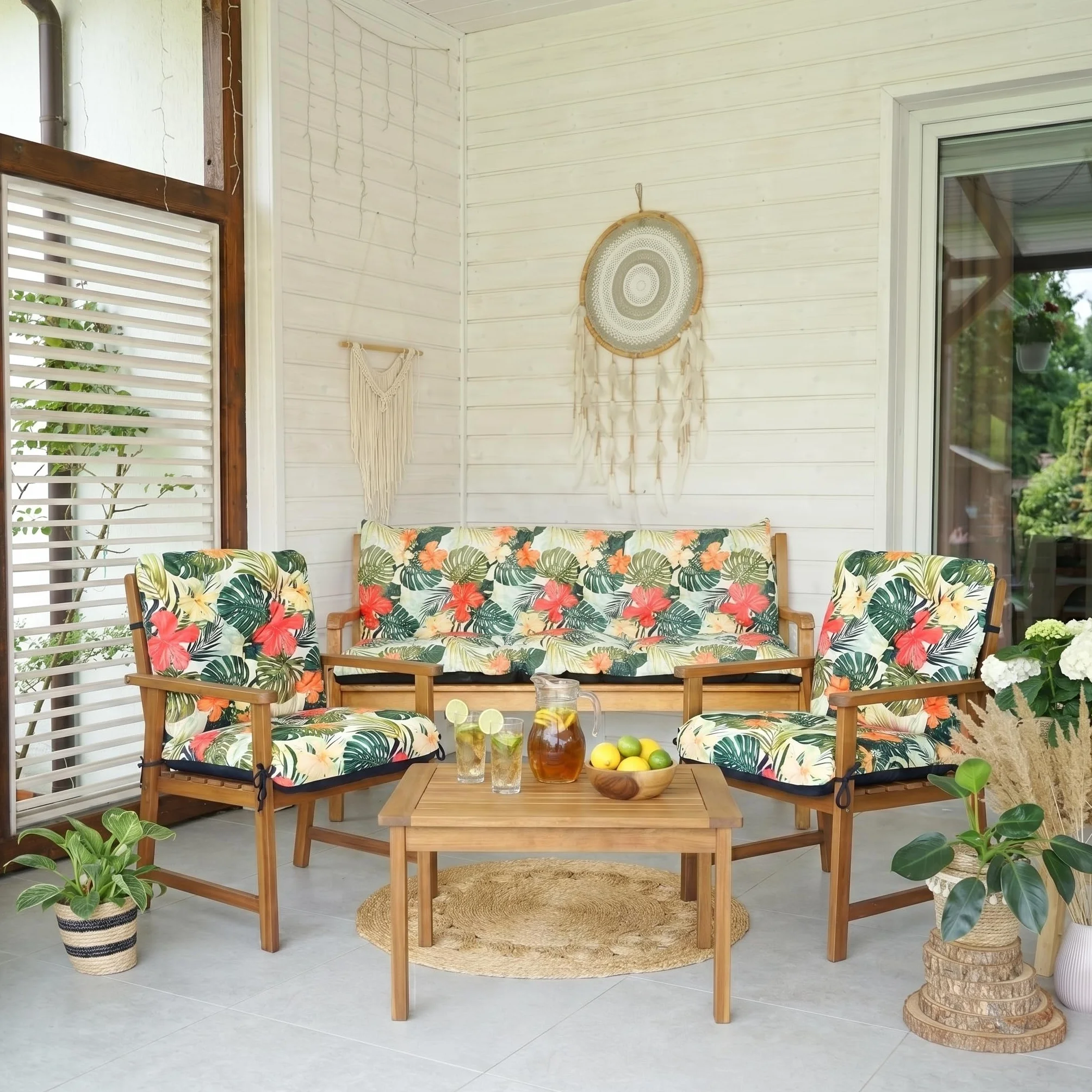 4L Textil Cuscini da Esterno Cuscino per Panca da Esterno Cuscino per panchina da Giardino Cuscini Dondolo 3 posti Cuscini per pallet (100x50x50 cm, Verdi Tropicale)
