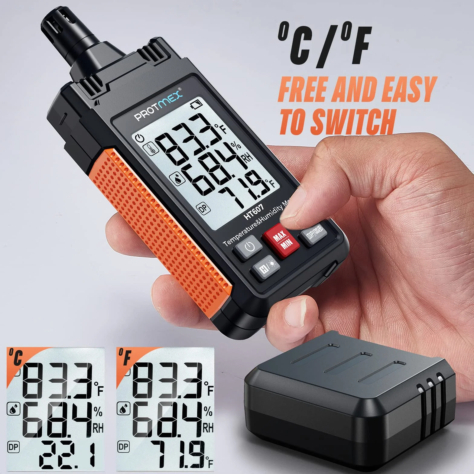 HT607 Misuratore di temperatura e umidità ad alta precisione con retroilluminazione LCD