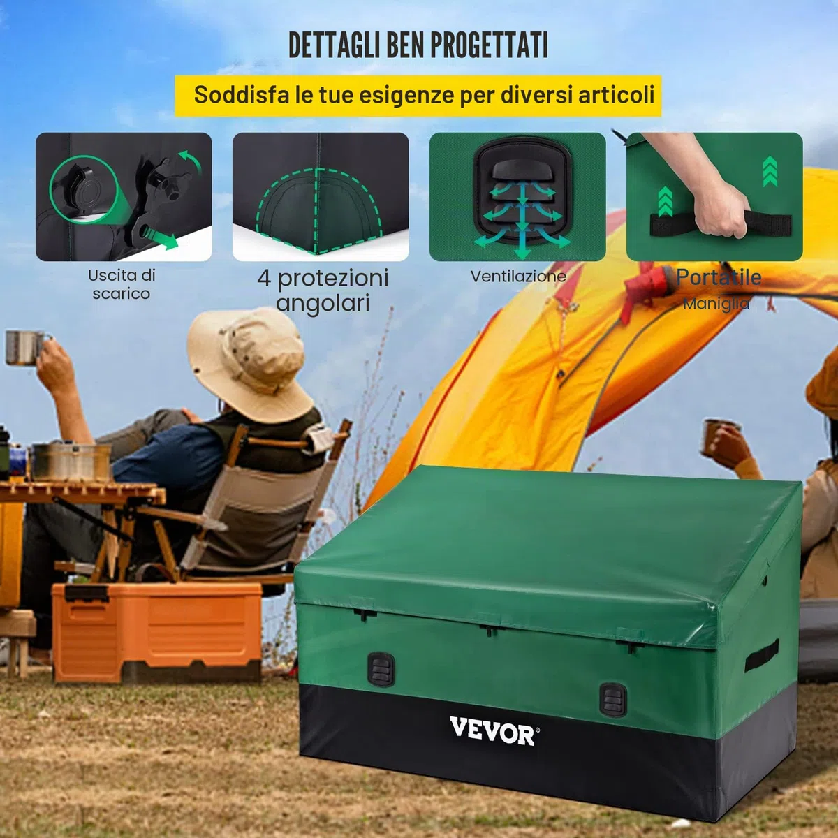 VEVOR Scatola per Stoccaggio da Esterno in PE Impermeabile 660L con Coperchio Manici Laterali, Baule da Giardino