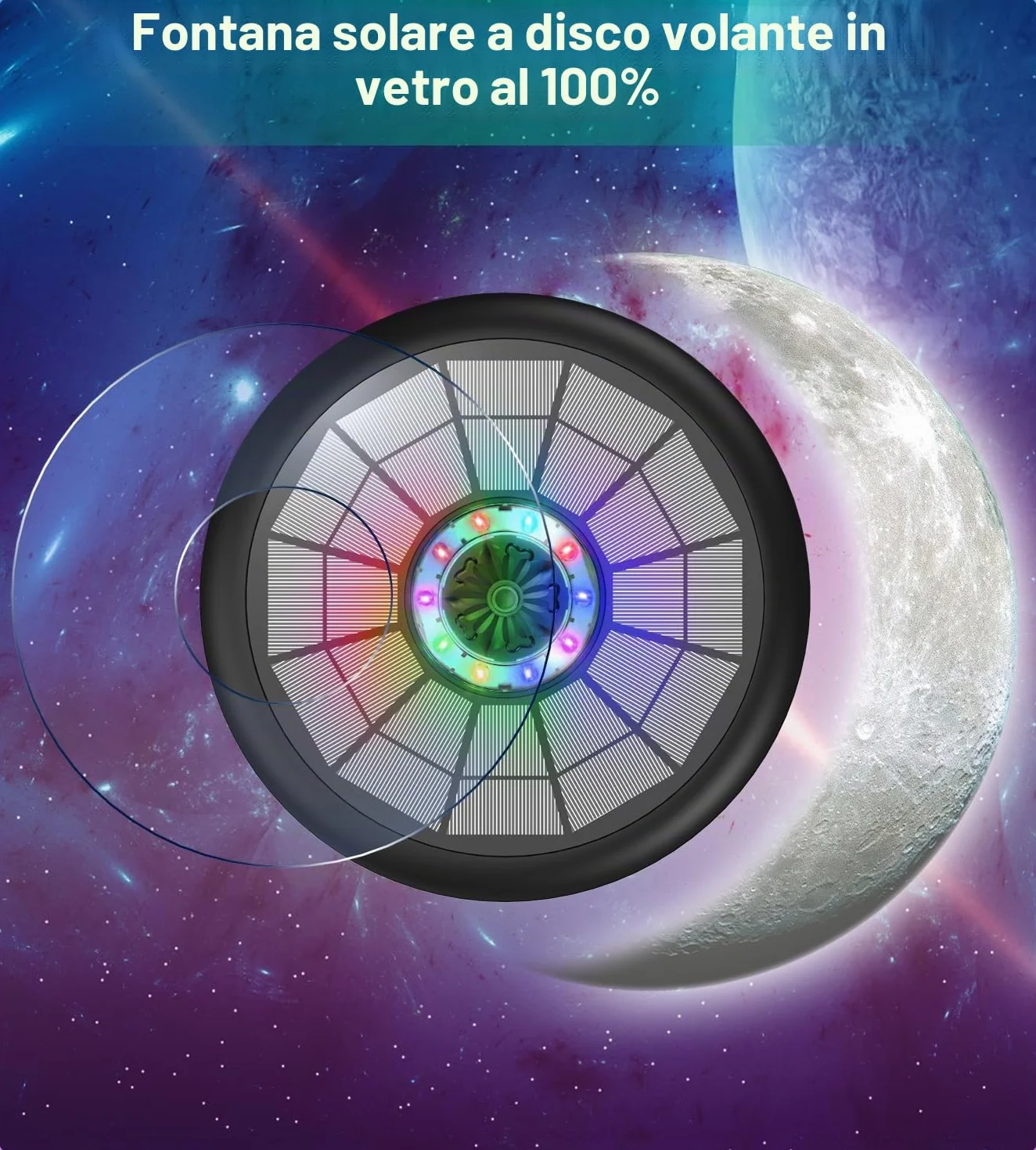 SZMP Fontana Solare, 10 Luci 5W, Pompa ad Acqua Solare Fontana con 7 Ugelli, 4 Fissatori, 4000mAh Batteria, Fontana da Giardino Esterno per Uccelli, Acquario, Vaso dei Pesci