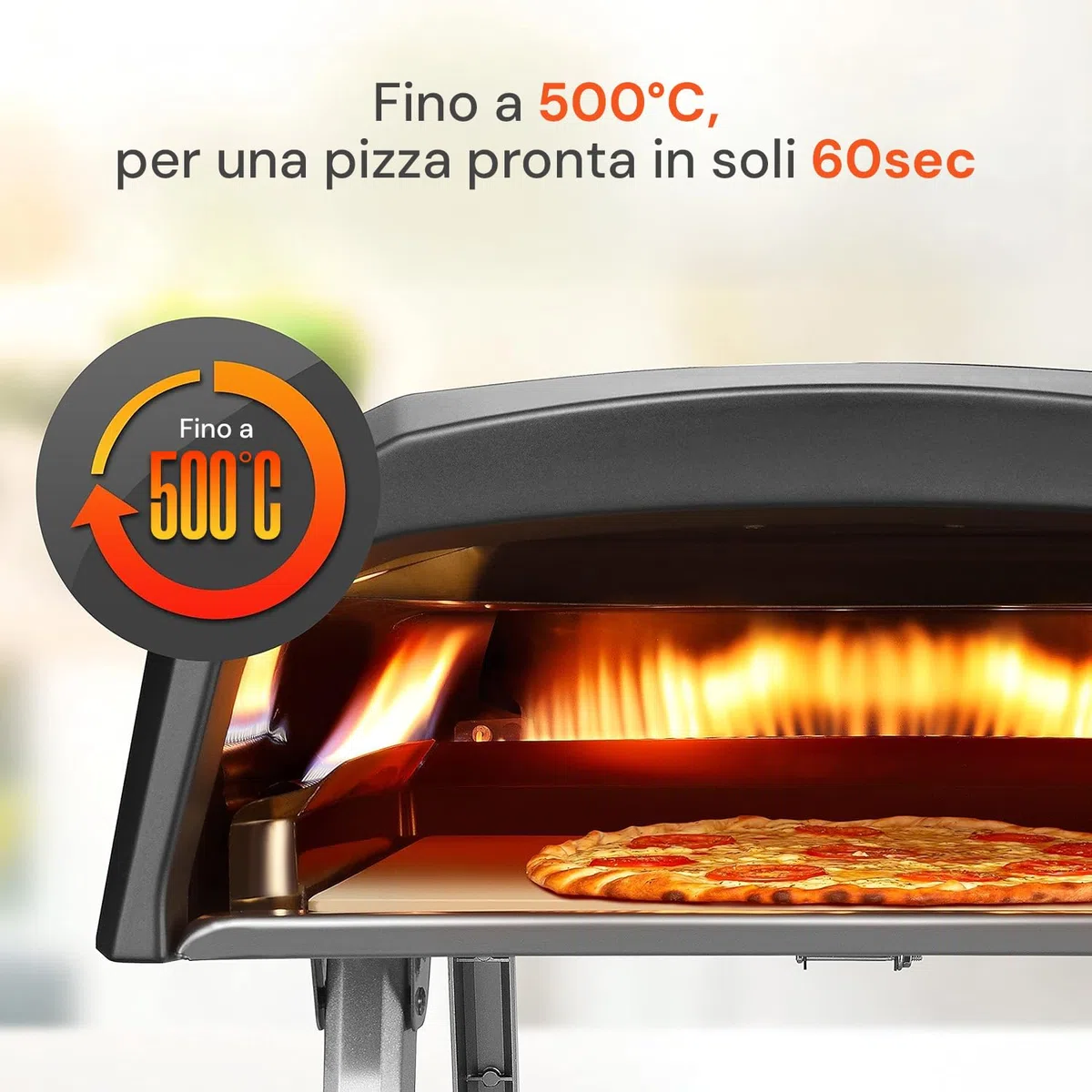 Avilia Forno Pizza a Gas 4000W 64x44x31,5cm Acciaio Inox Doppio Bruciatore Piatto Rotante 360°