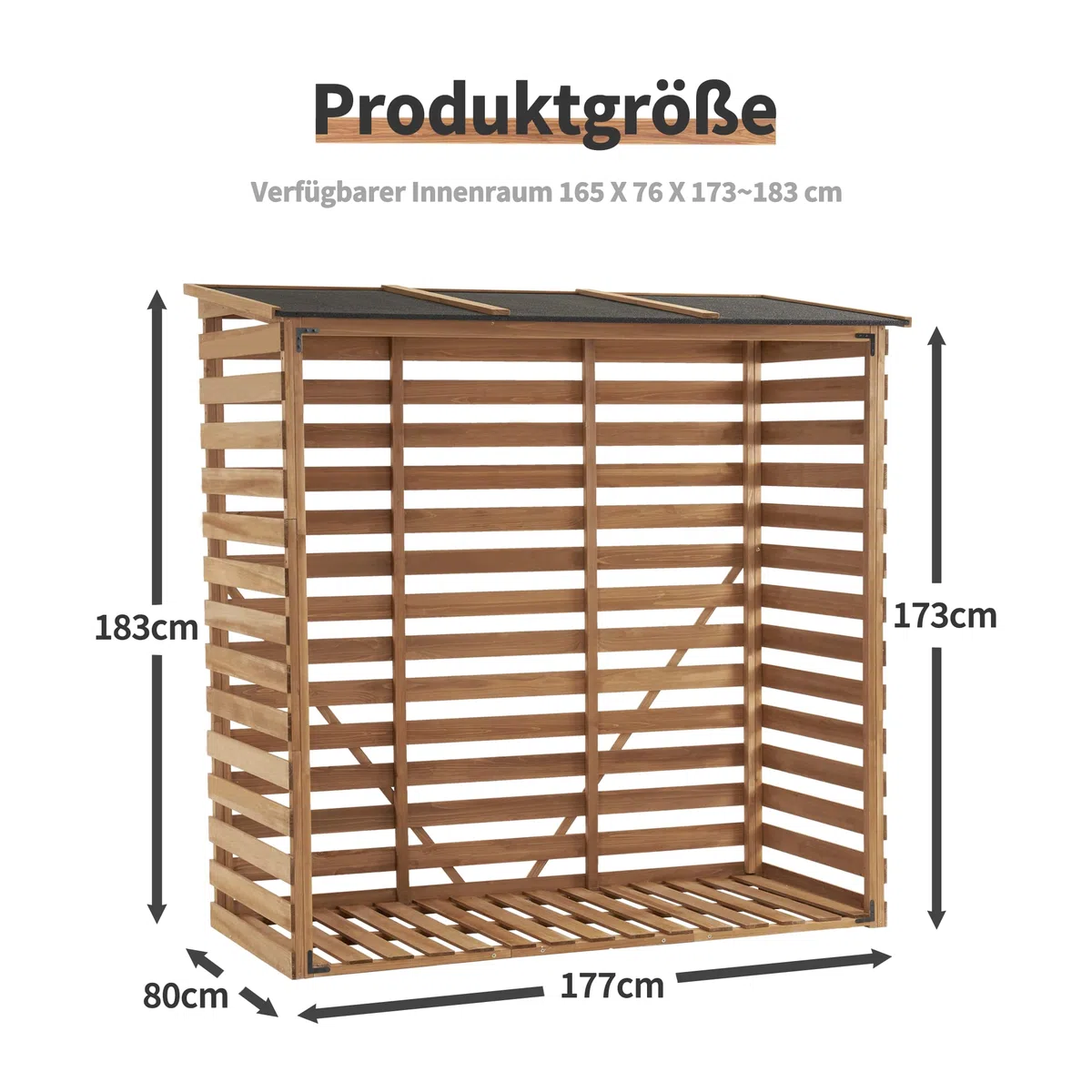 M MCombo Scaffale in legno per esterni, per legna da ardere con parete posteriore, in legno con copertura impermeabile, 90 × 185 × 186 cm, 1202 (colore naturale)