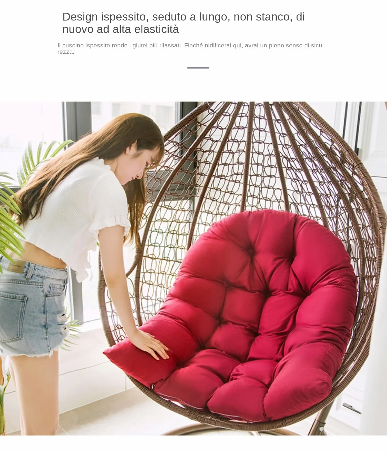 Cuscino per sedia a forma di uovo,Cuscino per poltrona sospesa,cuscino per sedia in rattan,cuscino integrato,Varie opzioni di colore,Adatto per giardini esterni, altalene interne, divani（120*80cm）