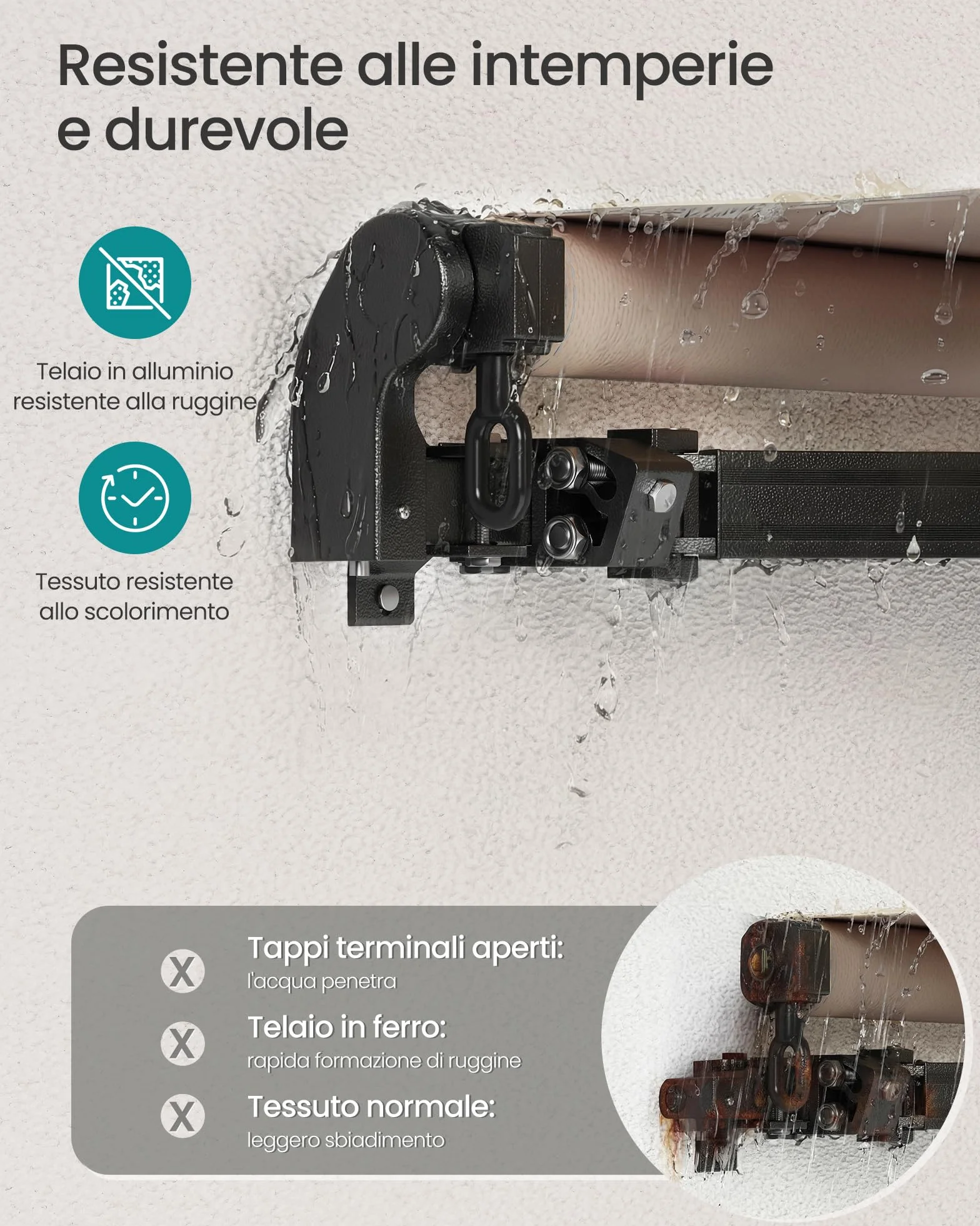 SONGMICS Tenda da Sole a Bracci Articolati 300 x 250 cm UPF 50+ Lega di Alluminio Marrone Giallastro