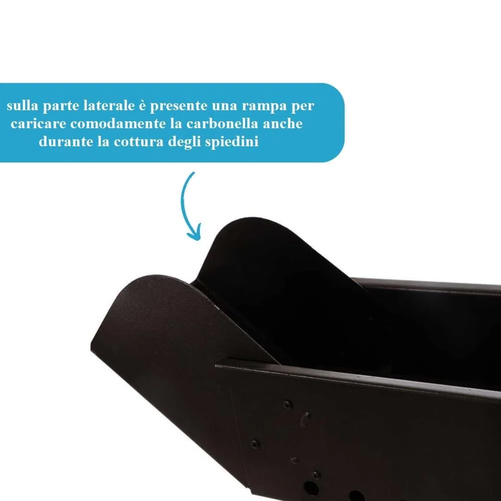 Paluplus Barbecue per Arrosticini in acciaio verniciato Nero, Misura 100x14x75 cm, Canaletta a 4 Gambe Pieghevoli, Grill a carbone per Spiedini con Fori di Ventilazione, Made in Italy -029