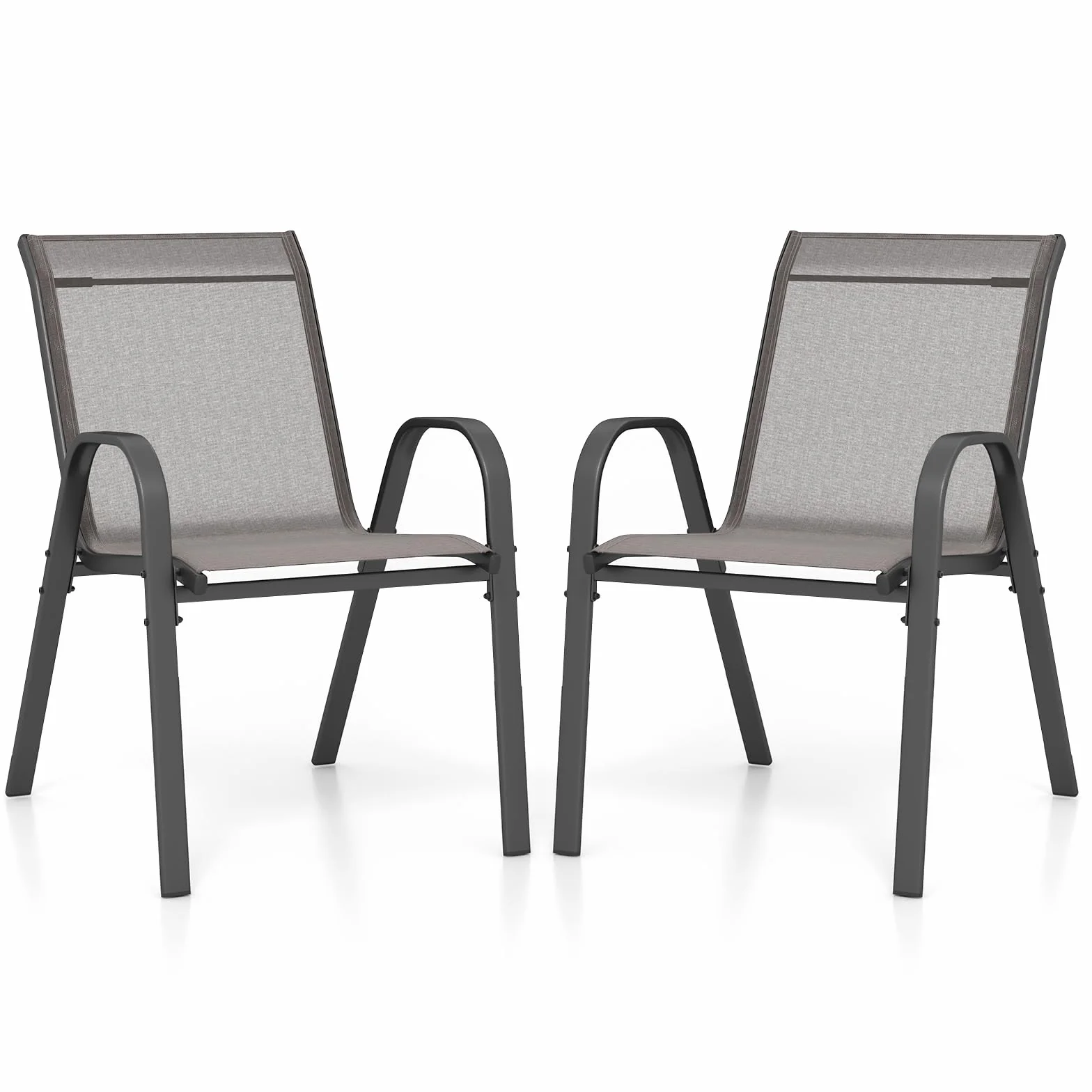 COSTWAY Set di 2 Sedie da Giardino in Textilene Impilabili Metallo 150 kg Grigio