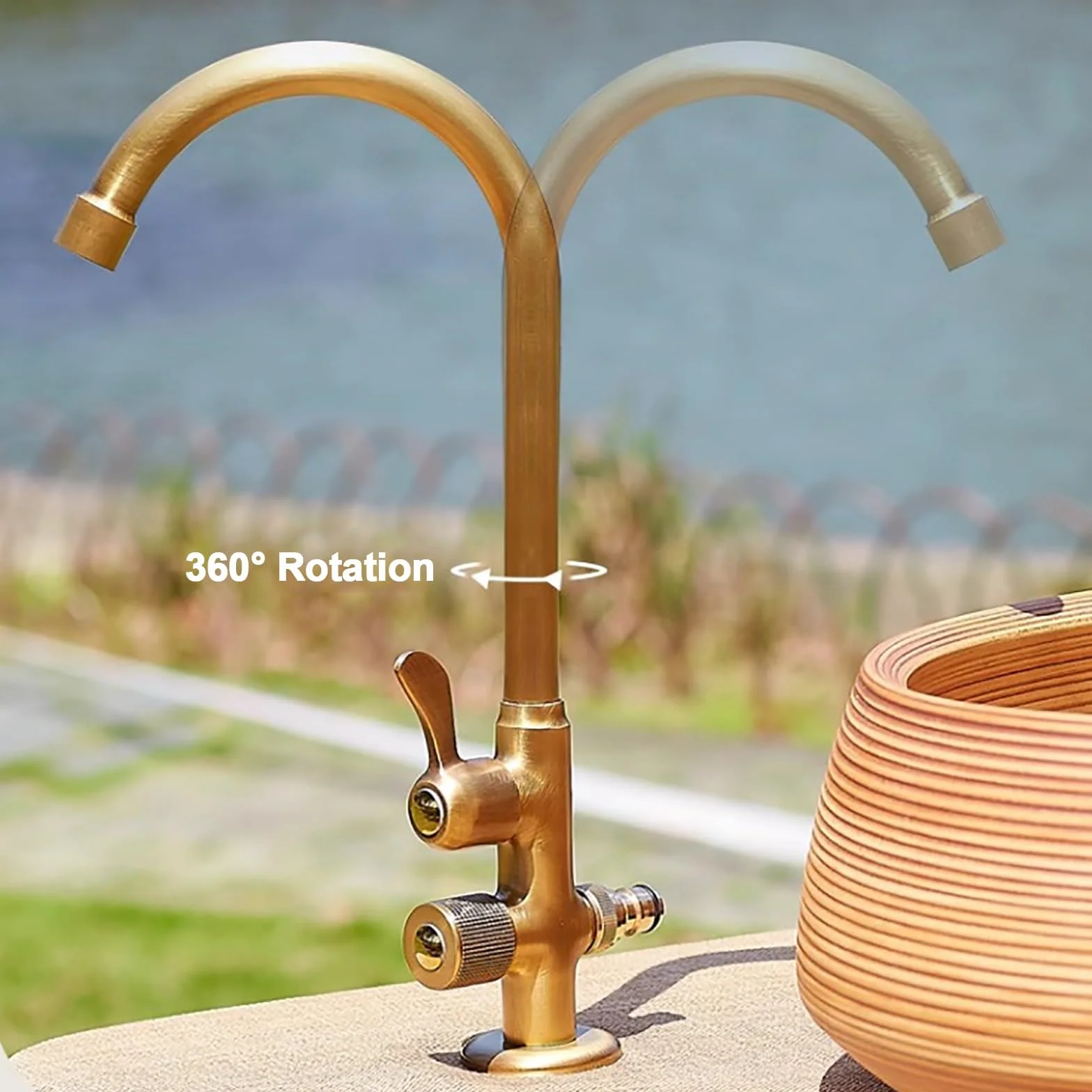 Rubinetto fontana da giardino esterno in ottone antigelo Yard/Hydrant, rubinetto per lavello da cucina commerciale, rubinetto freddo da montare sul ponte con 2 interruttori valvola separati(Negro)