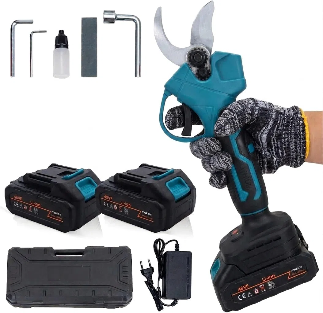 P3 Forbici Potatura a Batteria Professionali, Forbici Elettriche con 2 Batterie 48VF, Diametro Taglio 30mm, Motore Brushless, Cesoie per Potatura vigneto e giardino, Valigetta e Kit Manutenzione