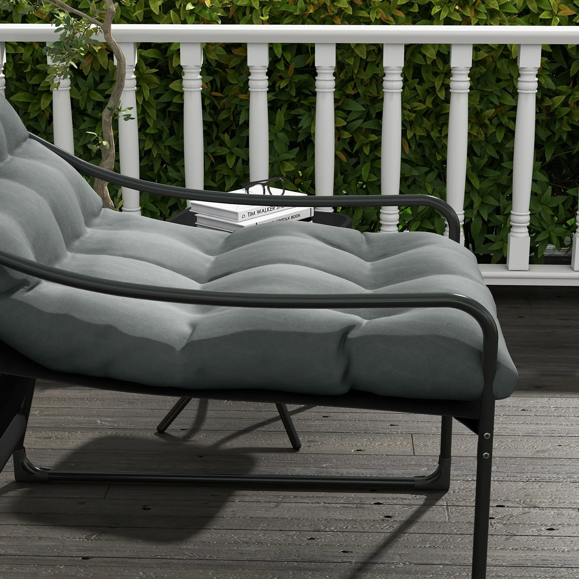 Outsunny Poltrona da Giardino con Cuscino Imbottito in Cotone PP, Poltroncina per Esterno in Acciaio e Poliestere, 62x110x88 cm, Grigia e Nera