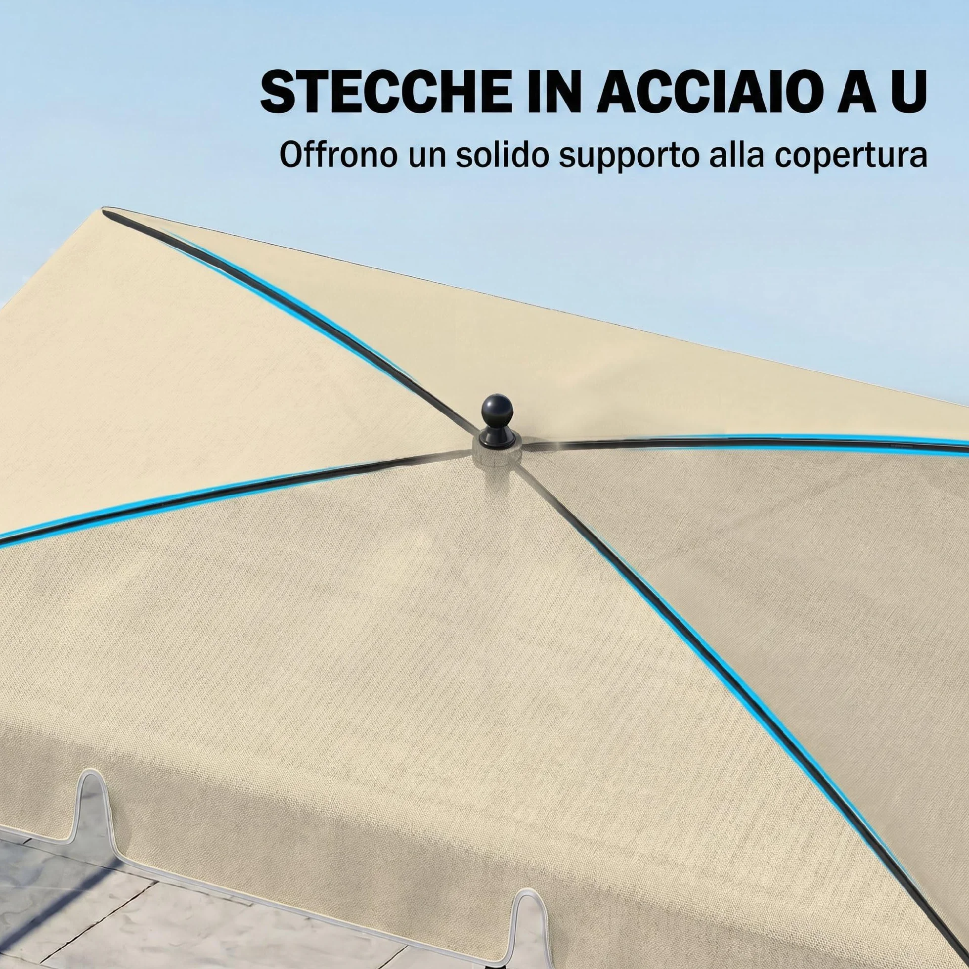 Outsunny Ombrellone da Giardino 2x1,3m Inclinabile con Bordi Arruffati, 4 Stecche in Alluminio e Poliestere 160g/m²
