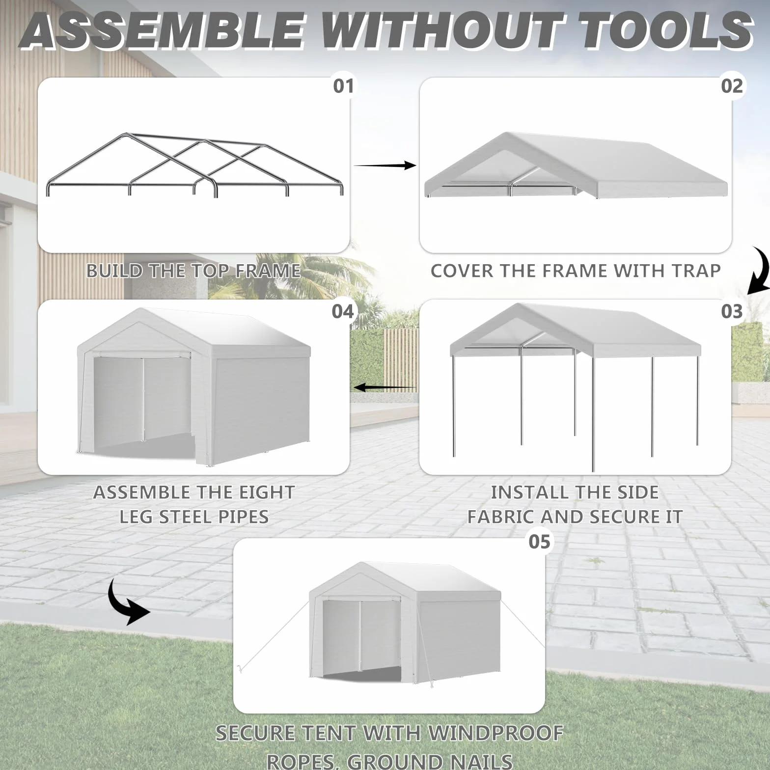 Gazebo per tenda 3x4m telone PE resistenti UV pareti laterali rimovibili telaio metallico tetto rinforzato