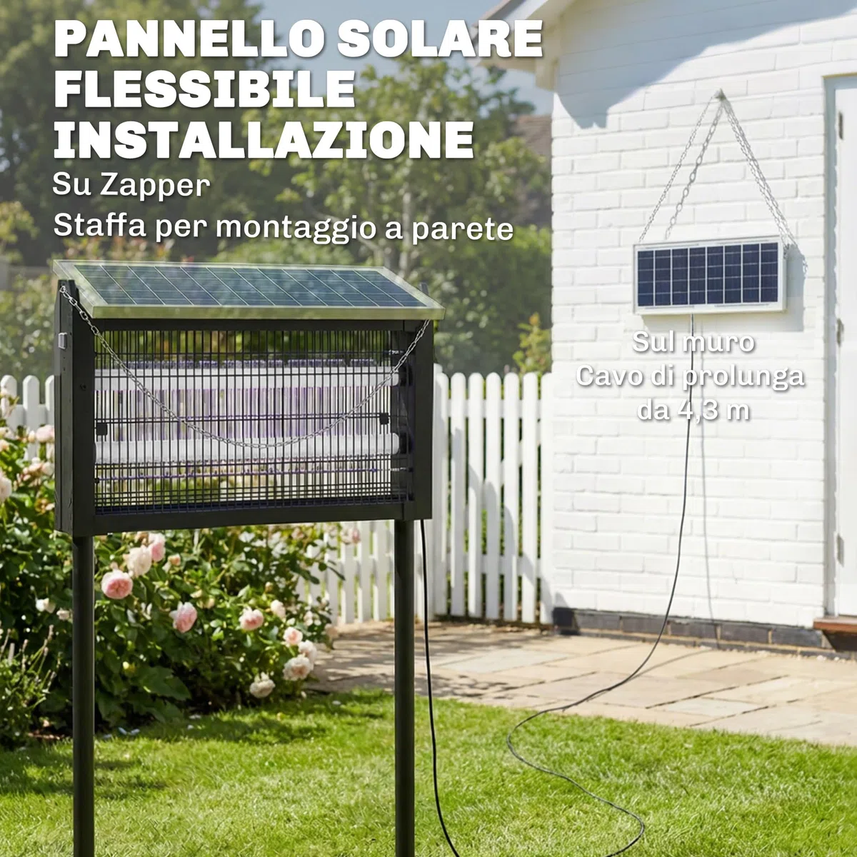Outsunny Lampada Antizanzare da Esterno, Zanzariera a Energia Solare, Ricarica USB Interna, Luce Anti Insetti Elettroinsetticida con Rete di Protezione, 45x18x90 cm, Nero