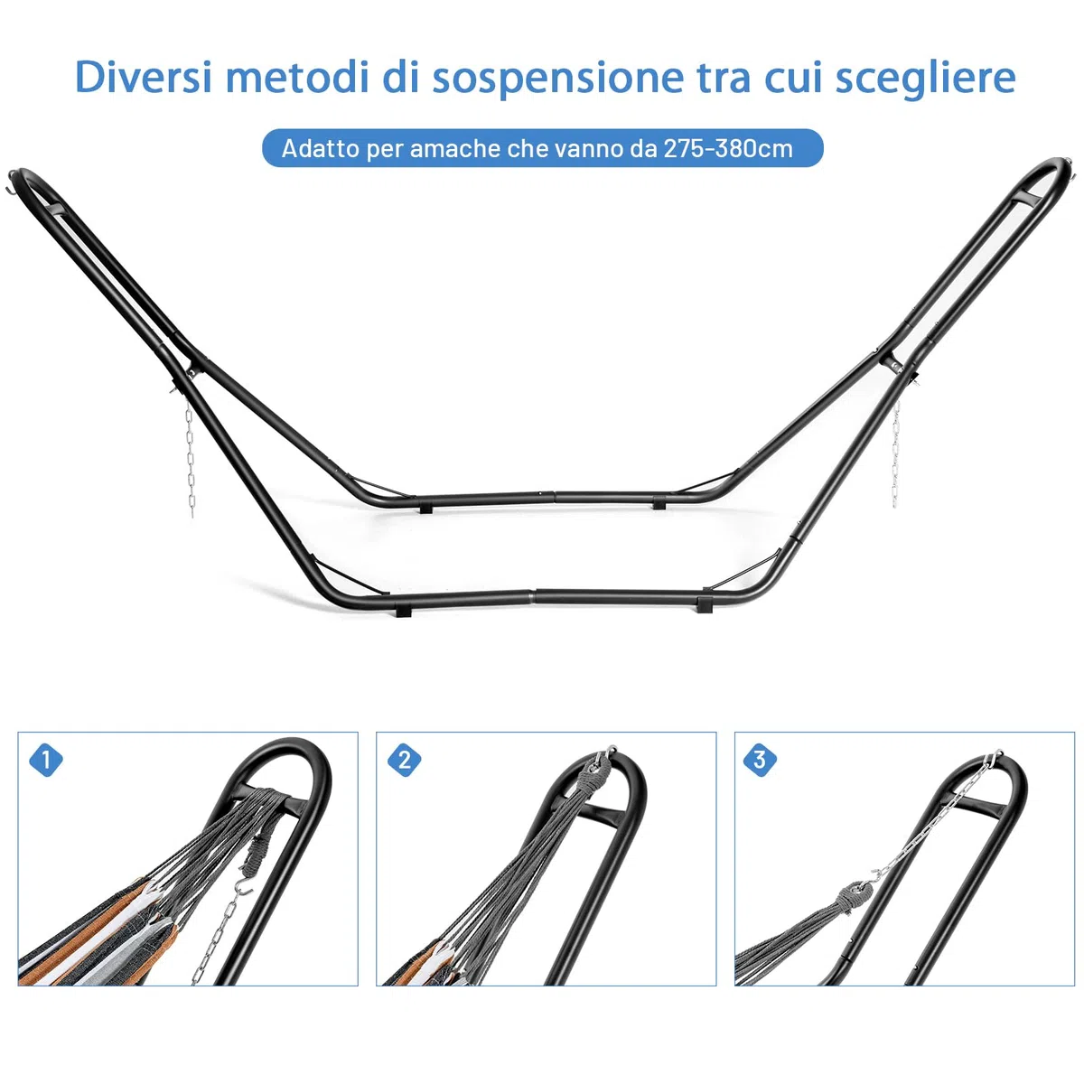 COSTWAY Supporto Universale, Telaio per Amaca Regolabile, Capacità 200 kg, 2 Persone, Adatto per Amache da 2,75 a 3,6 m di Lunghezza, per Terrazza Esterna Coperta da Giardino, Nero (amaca non inclusa)