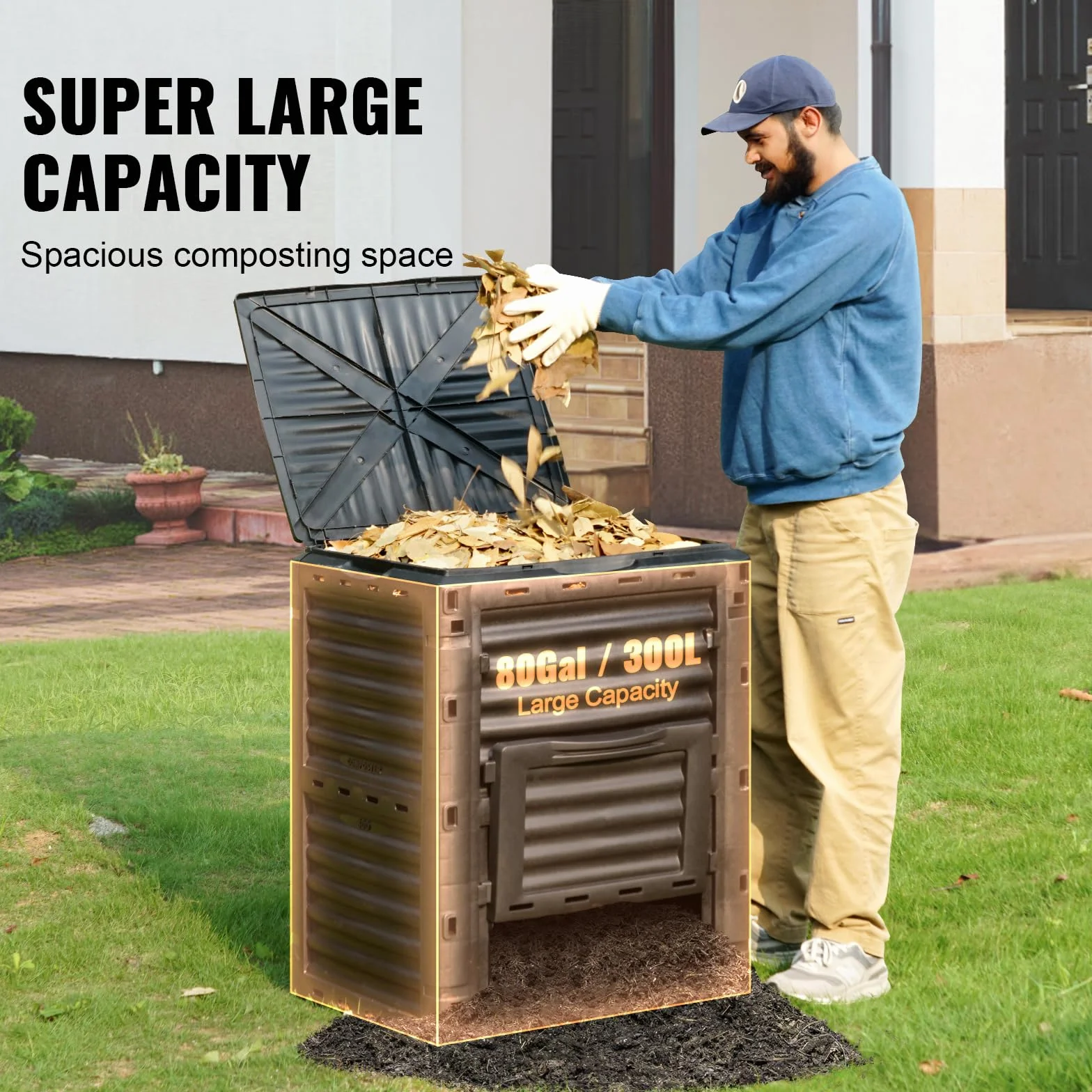 VEVOR Compostiere da Giardino 300 L Contenitore per Compost Esterni Senza BPA