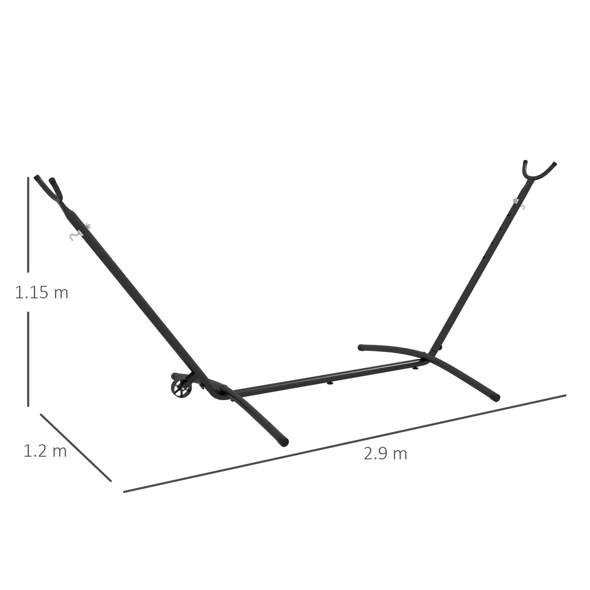 Outsunny Supporto per Amaca da 330 cm Max con 6 Fori e Rotelle, Sostegno per Amaca in Metallo con Borsa da Trasporto, 290x120x115 cm, Nero