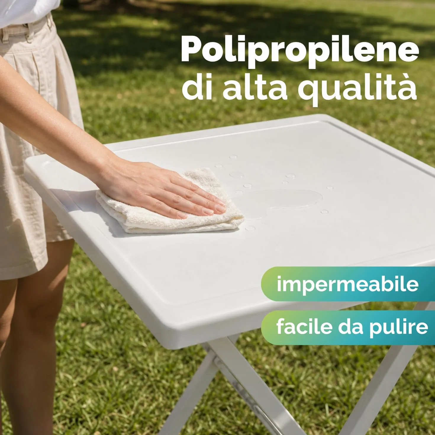 VIRSUS Tavolo Pieghevole da Giardino in Plastica Bianco 50x47x65 cm