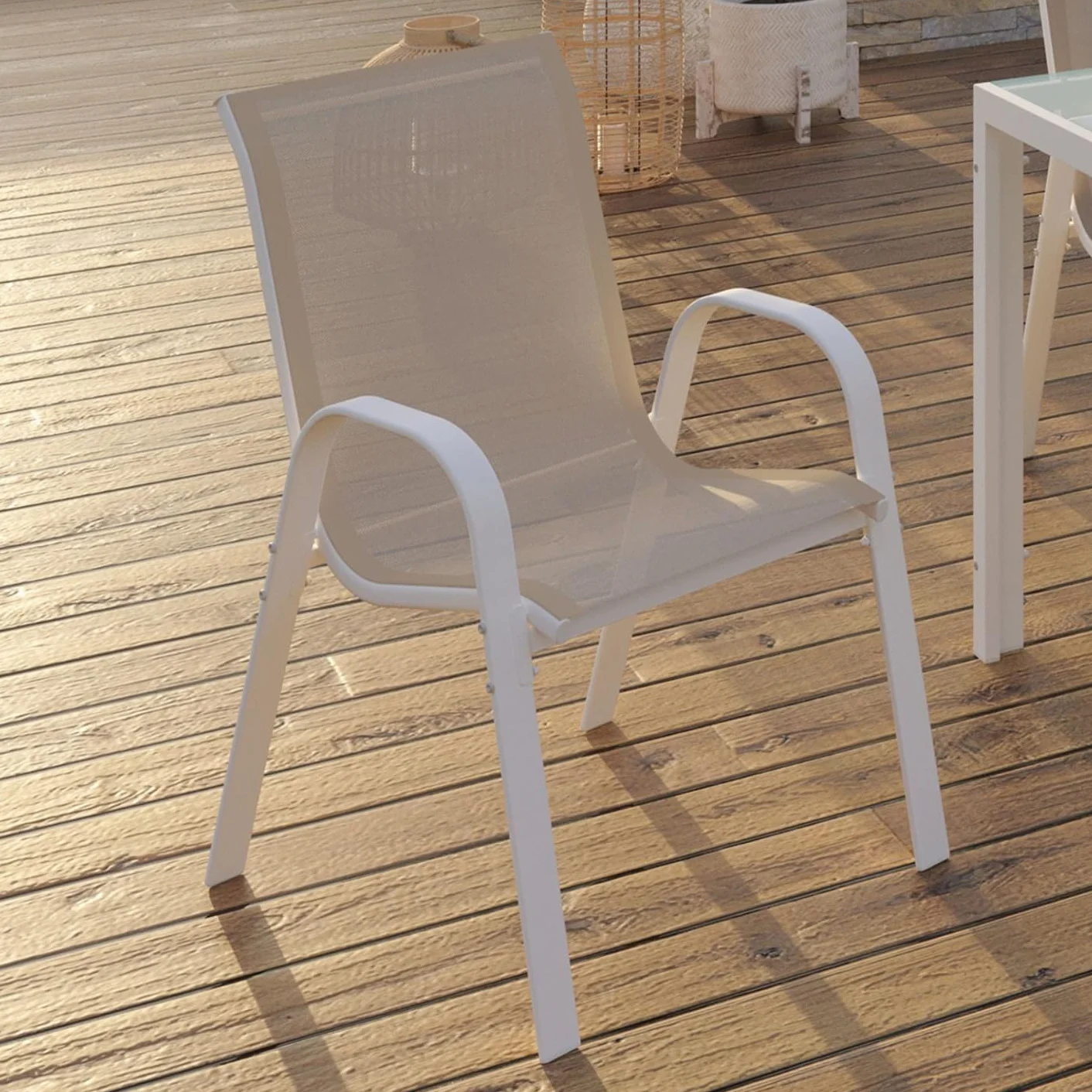Set di 4 sedie impilabili da giardino LYMA metallo textilene bianco beige