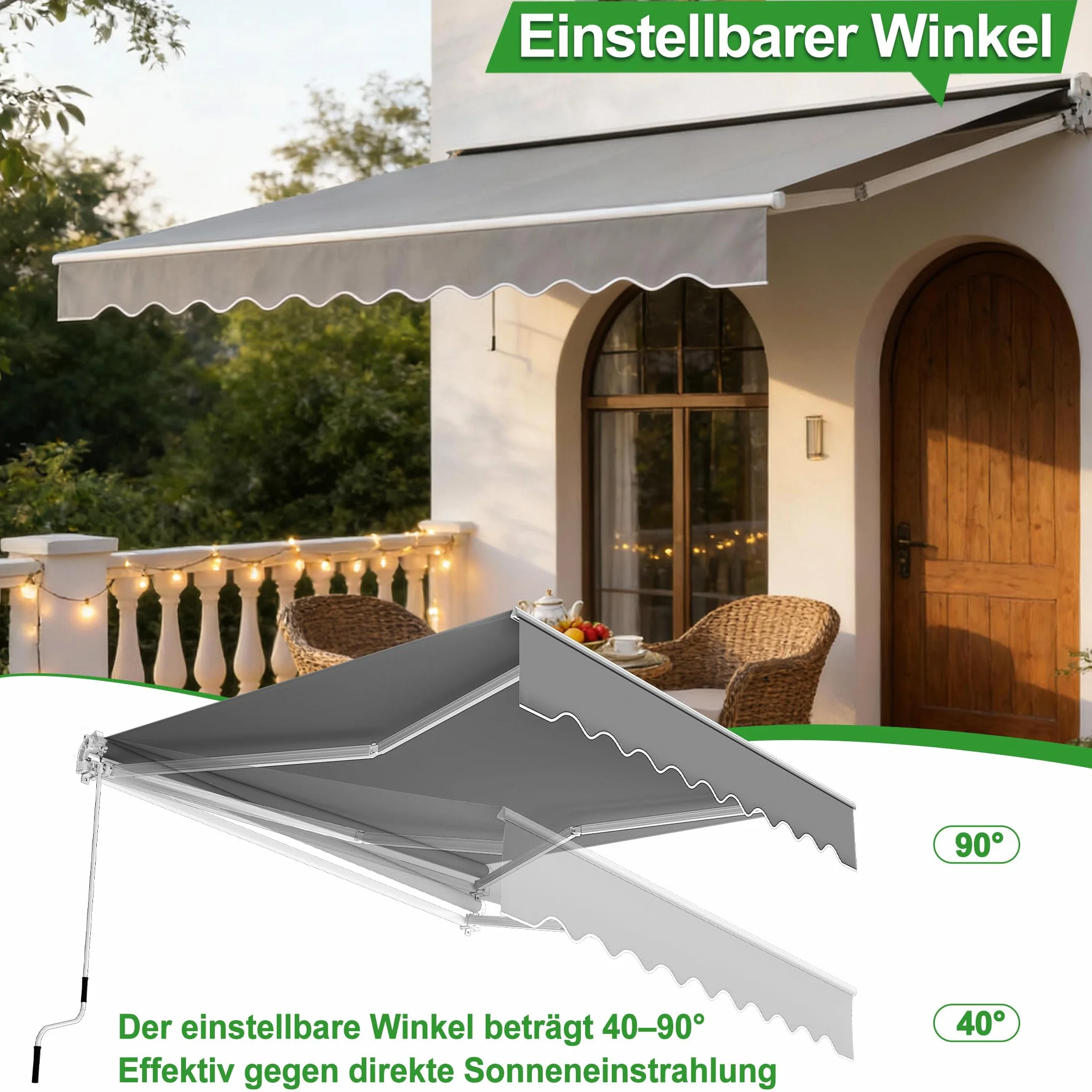 Tenda da sole per balcone 250 x 200 cm grigio chiaro