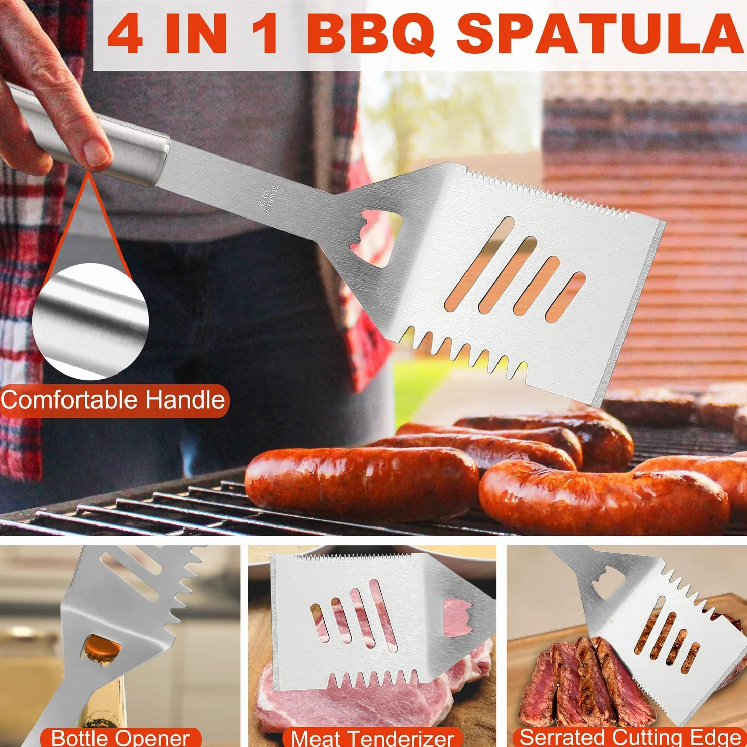 N NOBLE FAMILY 30Pcs Set Accessori Barbecue in Acciaio Inox di Alta Qualità - Attrezzi Barbecue Professionali - Set Barbecue Vari e Completi - Kit Barbecue All'Aperto per Uomini Donne