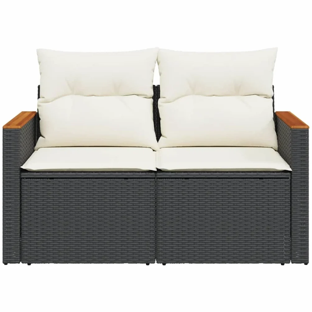IKAYAA Divanetto da Esterno 2 Posti con Contenitore Divano da Giardino in Polyrattan Salotto da Giardino in Polyrattan Set da arredo per Esterno con Cuscini-Nero e Bianco-2 pz
