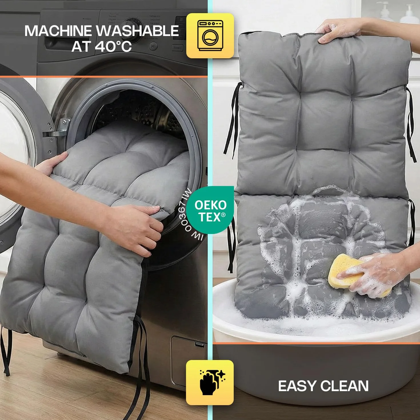 SuperKissen24. Set di 2 Cuscini per Sdraio 96x48 cm da Esterno ed Interno Resistente e Comodo per Sedie Reclinabili, Spiaggine e Poltrone da Giardino - Grigio