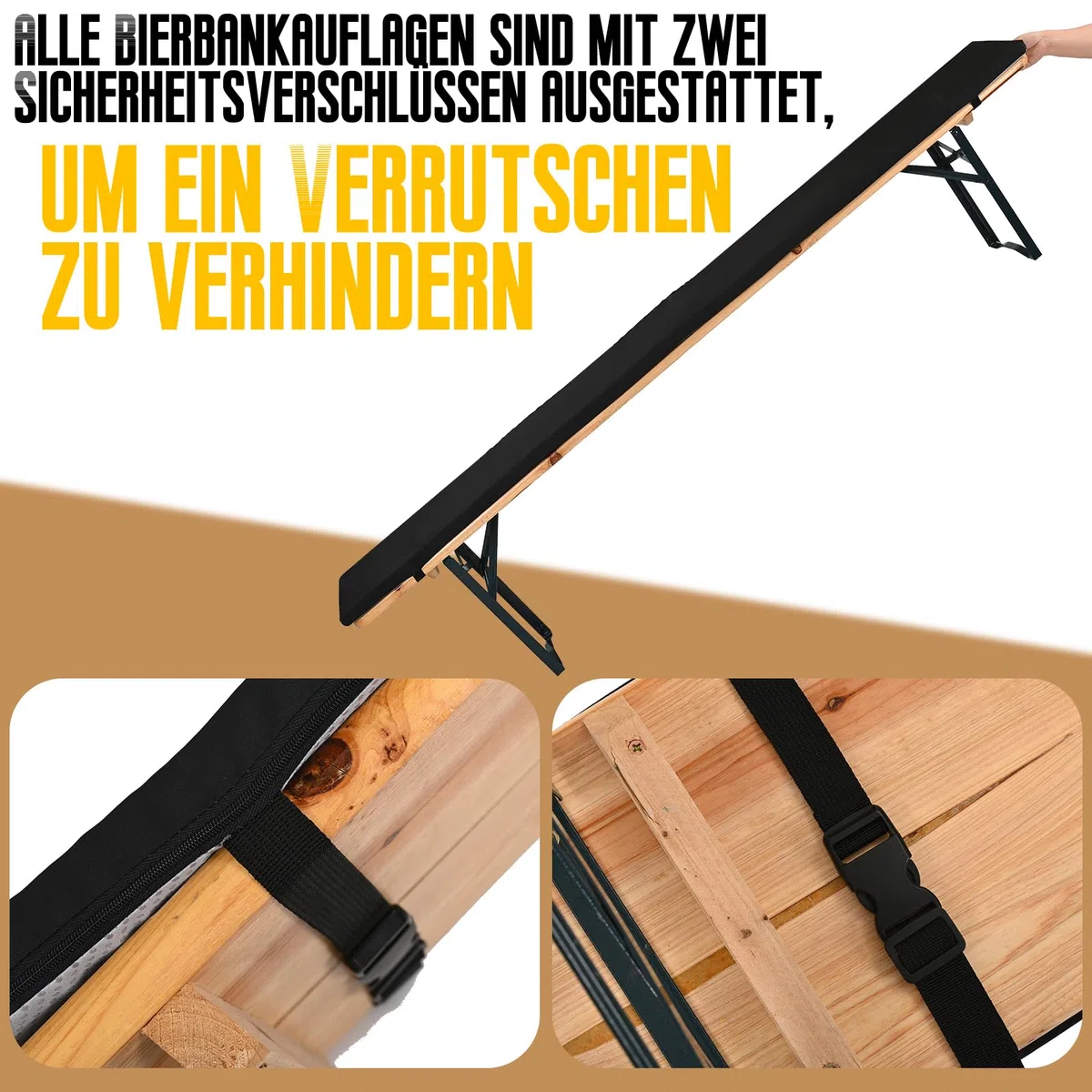 2-Pack di cuscini imbottiti per panca da festa della birra, set di cuscini per panca da festa della birra, cuscino per panca da festa della birra 220x25x3 cm XL, cuscini imbottiti lavabili per