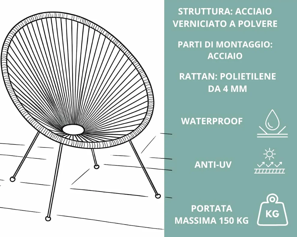 Tata Home Poltrona Relax da Giardino Mod. String Bianco Telaio in Acciaio