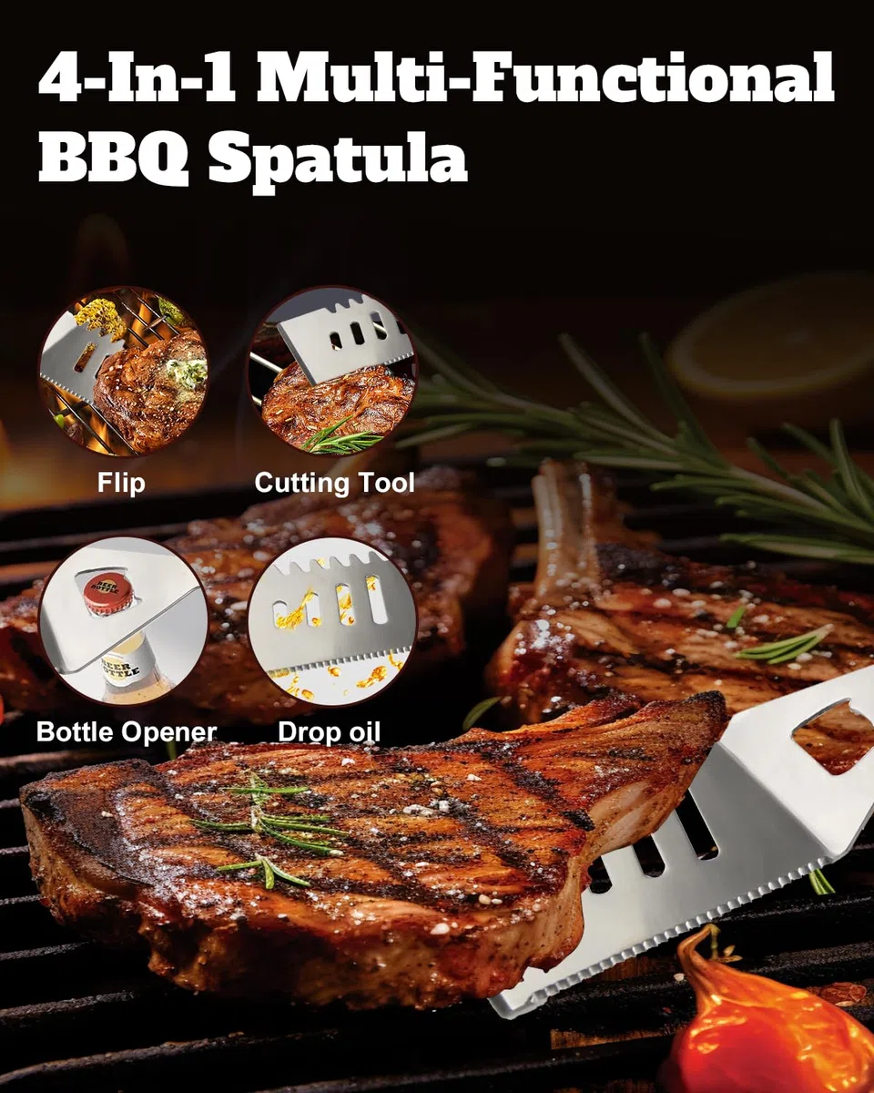 28Pcs Set BBQ Accessori Barbecue Utensili Professionali in Acciaio Inox, Pratico Kit Attrezzi Barbecue Cucina con Borsa Portatile, Griglia Barbecue Accessori Camping, Regalo Compleanno Uomo e Papa