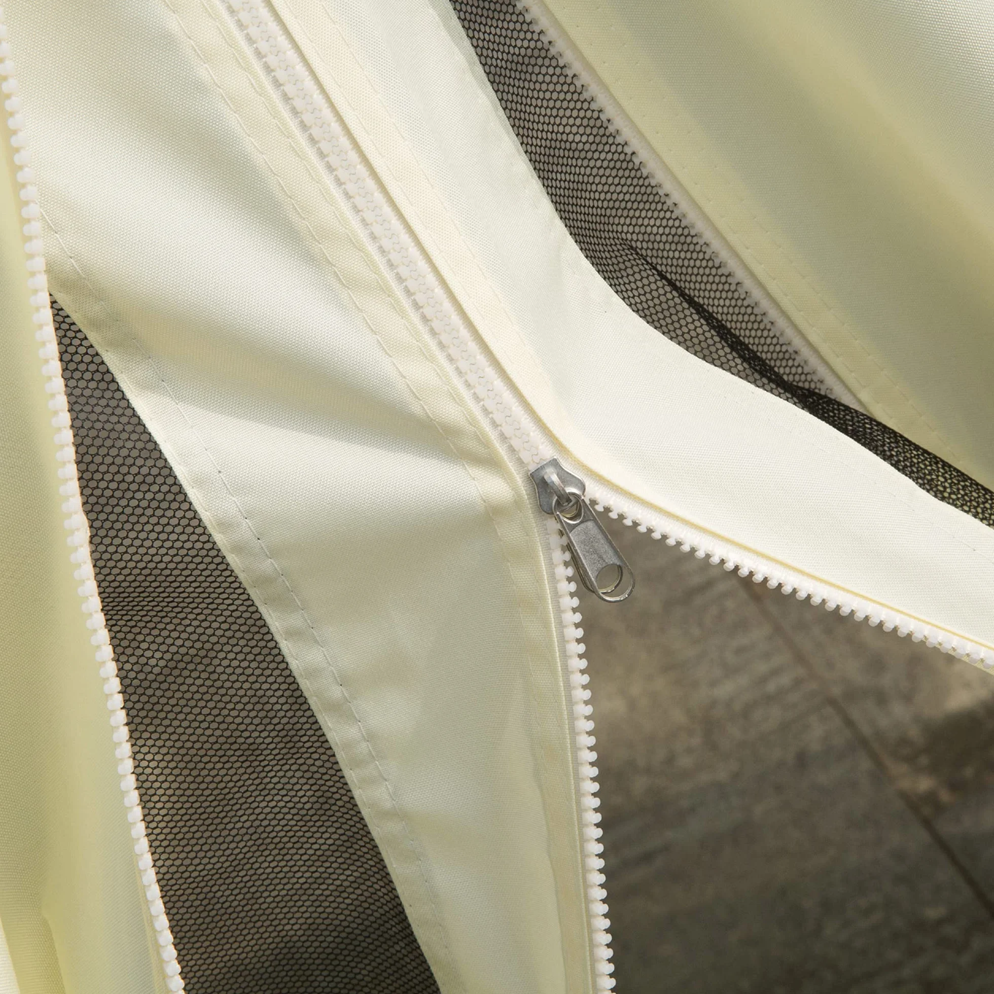 Outsunny Gazebo da Giardino 4x3 m con Zanzariera e Tende Parasole, Doppio Tetto, Anti UV, Alluminio, Crema