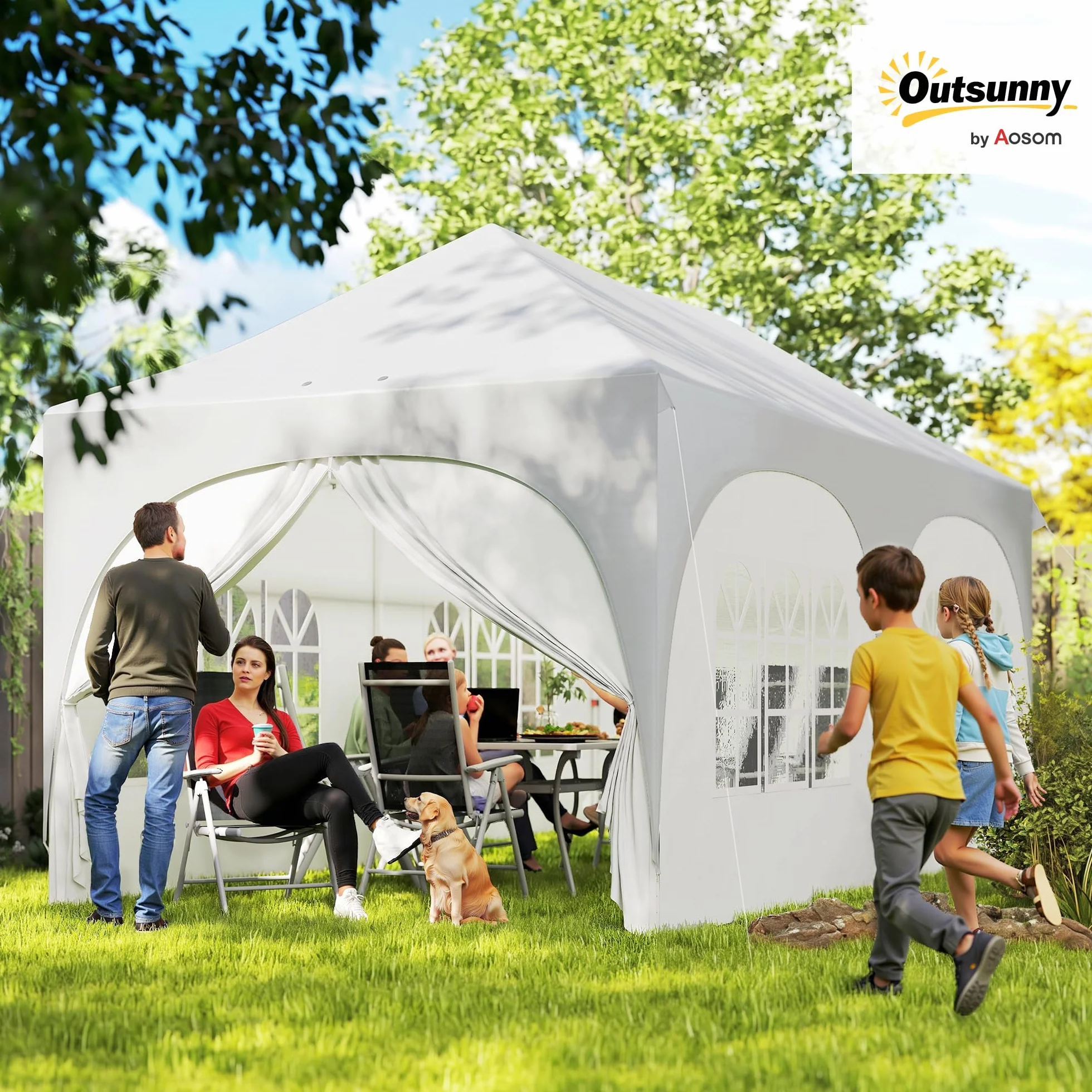 Outsunny Gazebo 3x6 m Pieghevole Pop Up Altezza Regolabile con Pareti Laterali UV30+ per Esterno Grigio Chiaro/Bianco