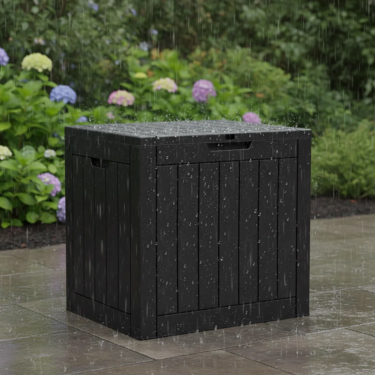 Relaxdays Baule da Giardino Resistente alle intemperie e ai Raggi UV con Cuscini e Attrezzi, 53x56x43 cm, Nero