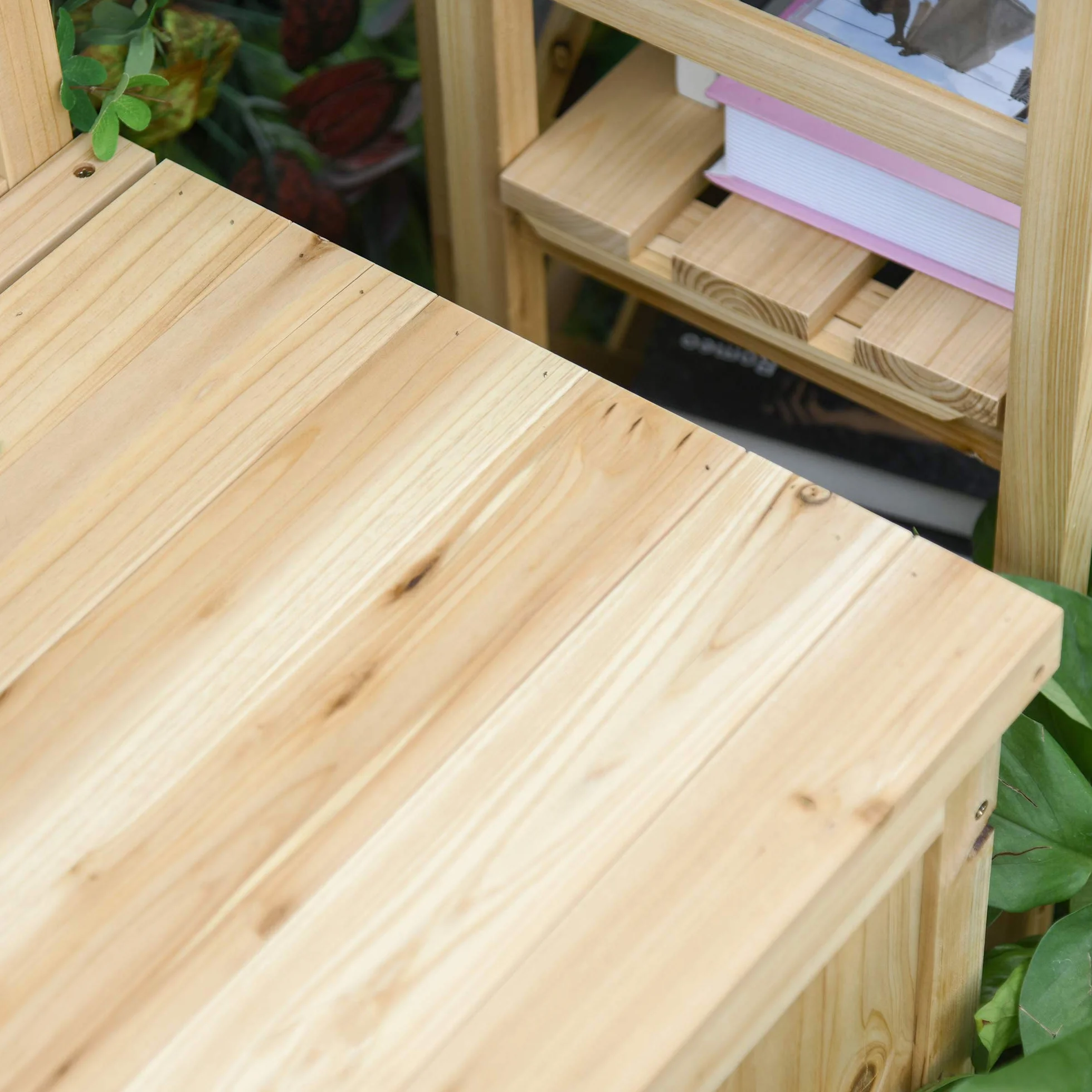 Outsunny Panca Contenitore da Esterno in Legno di Abete Naturale con Schienale per Giardino e Terrazza, 115x45x75cm