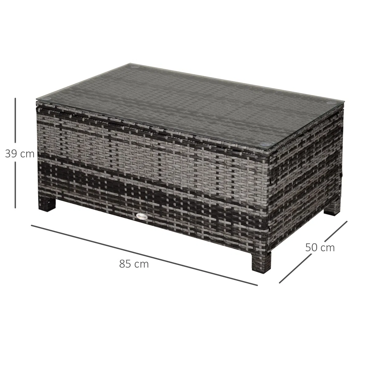 Outsunny Tavolino da giardino rattan sintetico vetro temperato 85x50x39 cm Grigio
