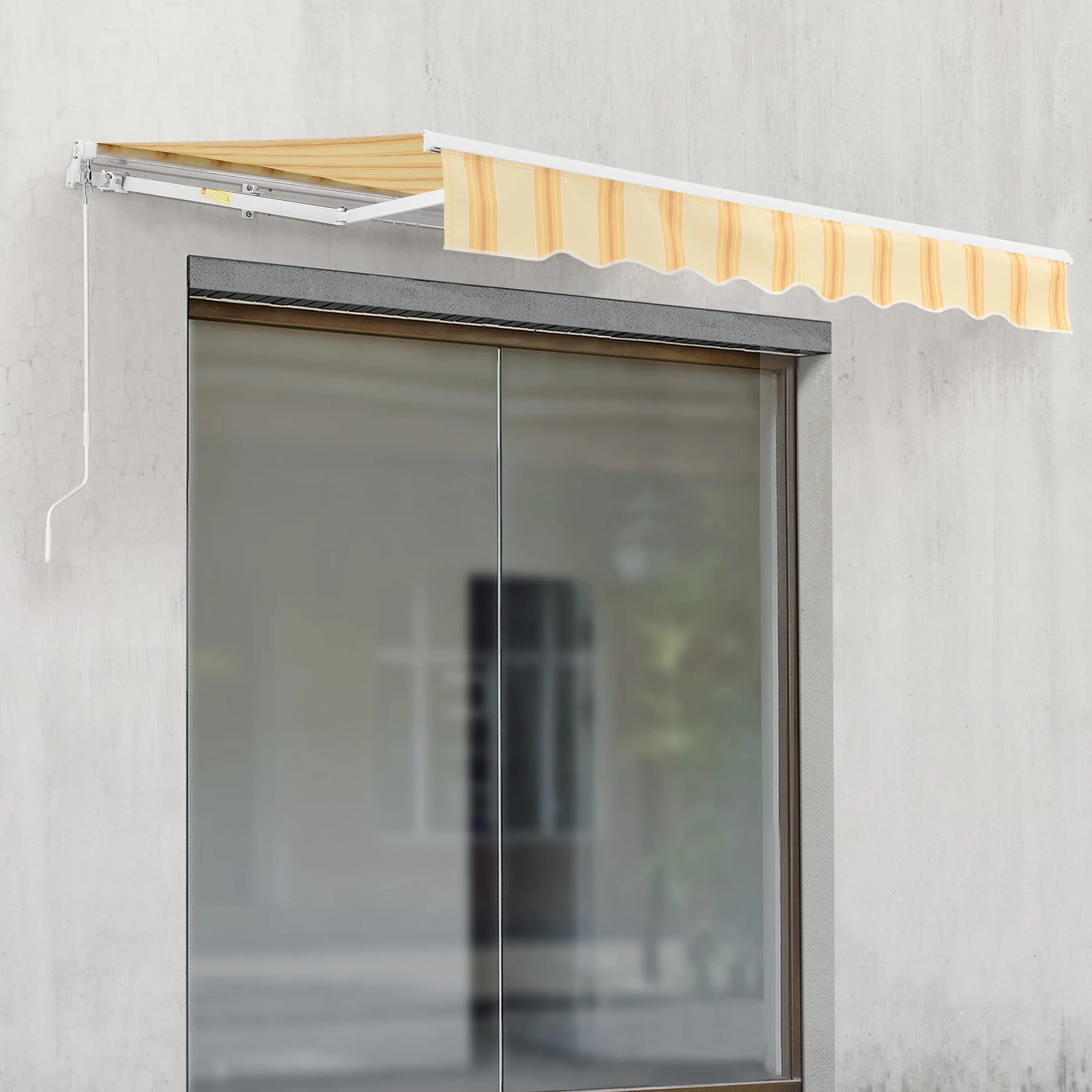 Tenda da Sole a Muro con Bracci Estensibili 300x250 cm Protezione UV Balconi Terrazze Giallo/Bianco