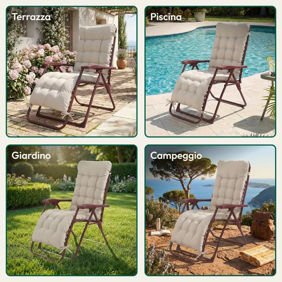 CASABEL Poltrona Relax Gravità Zero Pieghevole con Cuscino, 2 Poltrone Reclinabili Regolabili per Giardino, Balcone o Campeggio con Struttura Acciaio e Tessuto Textilene resistente, Terracotta