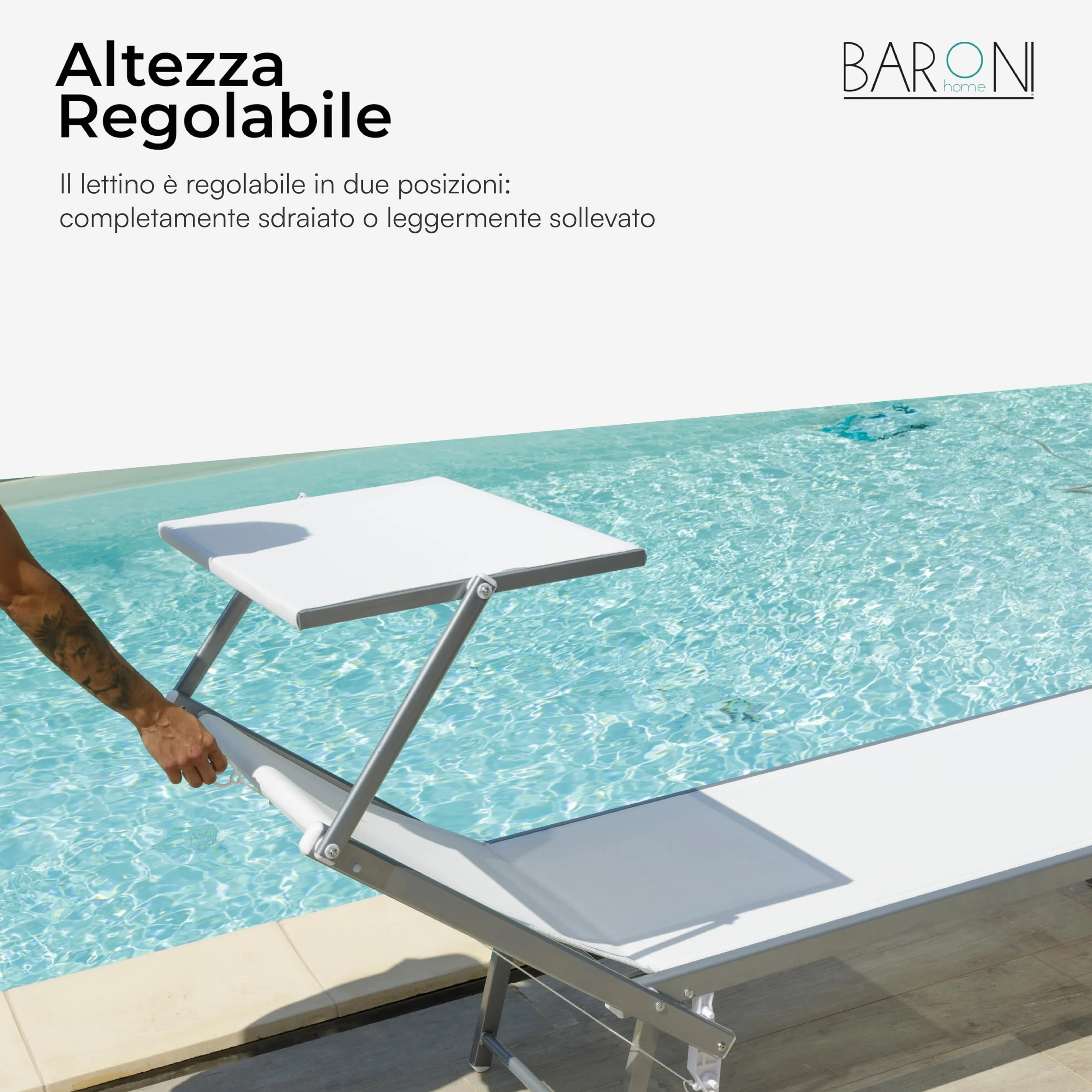 Baroni Home Set 2 Lettini Prendisole in Alluminio con Tetto Parasole, 60x190x35 Bianco