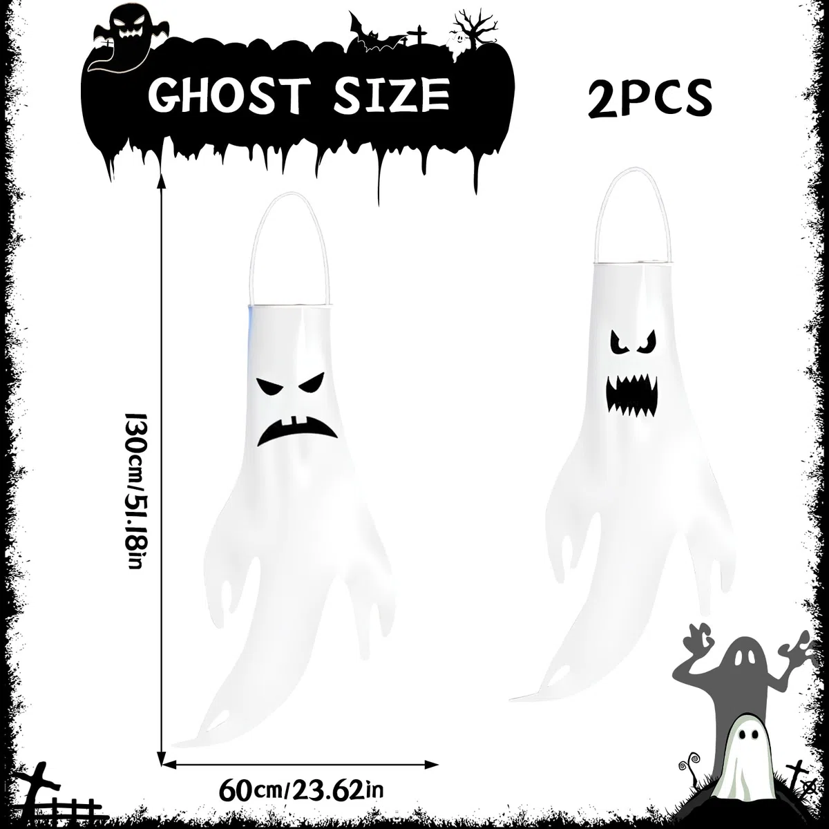 Halloween Fantasmi Windsock con LED, Appendere Fantasma Manica a Vento, Decorazione 2 Pezzi