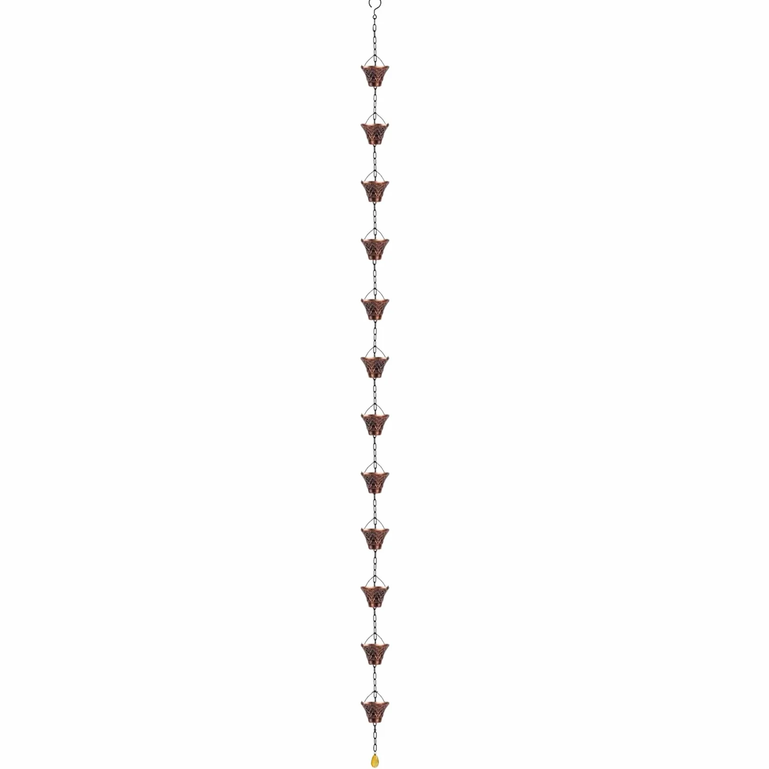 Catene da pioggia per grondaie, estensione decorativa per scarico del pluviale, 2,7 m, in rame, 12 tazze, per esterni, giardino, tetto, gazebo, albero
