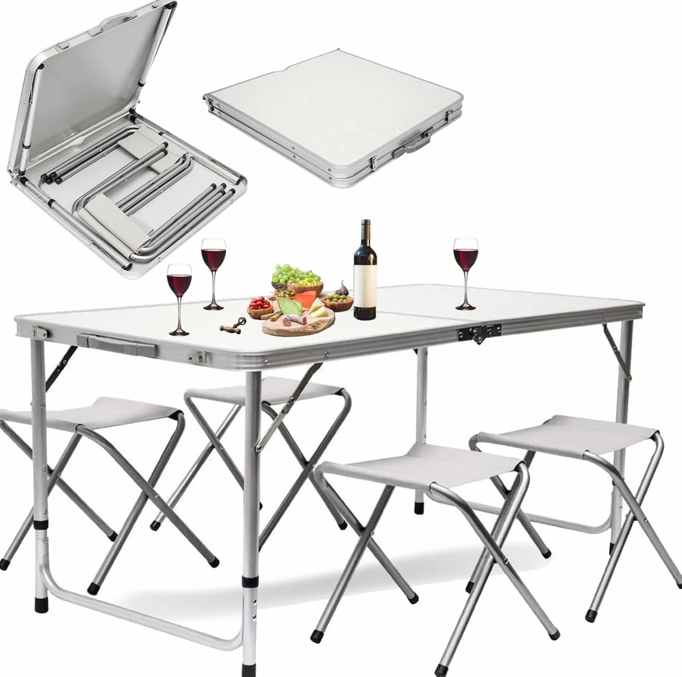 BAKAJI Set Tavolo Pieghevole 120x70 cm con 4 Sgabelli da Pic Nic per Campeggio Spiaggia
