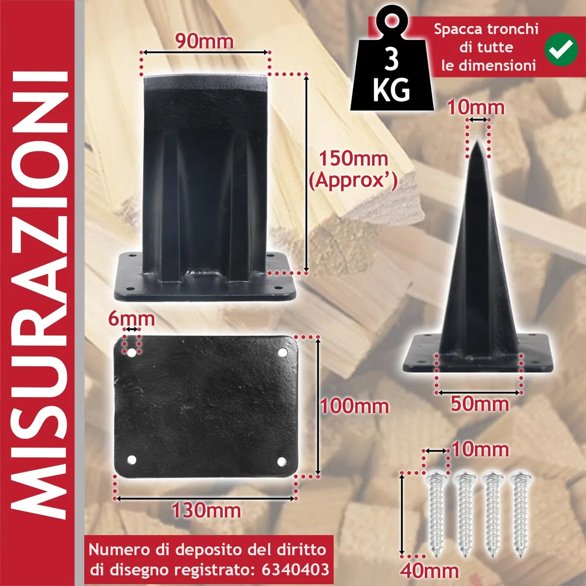 SPARES2GO Scalpello per legna da ardere, grande, resistente, per spaccare legna da ardere